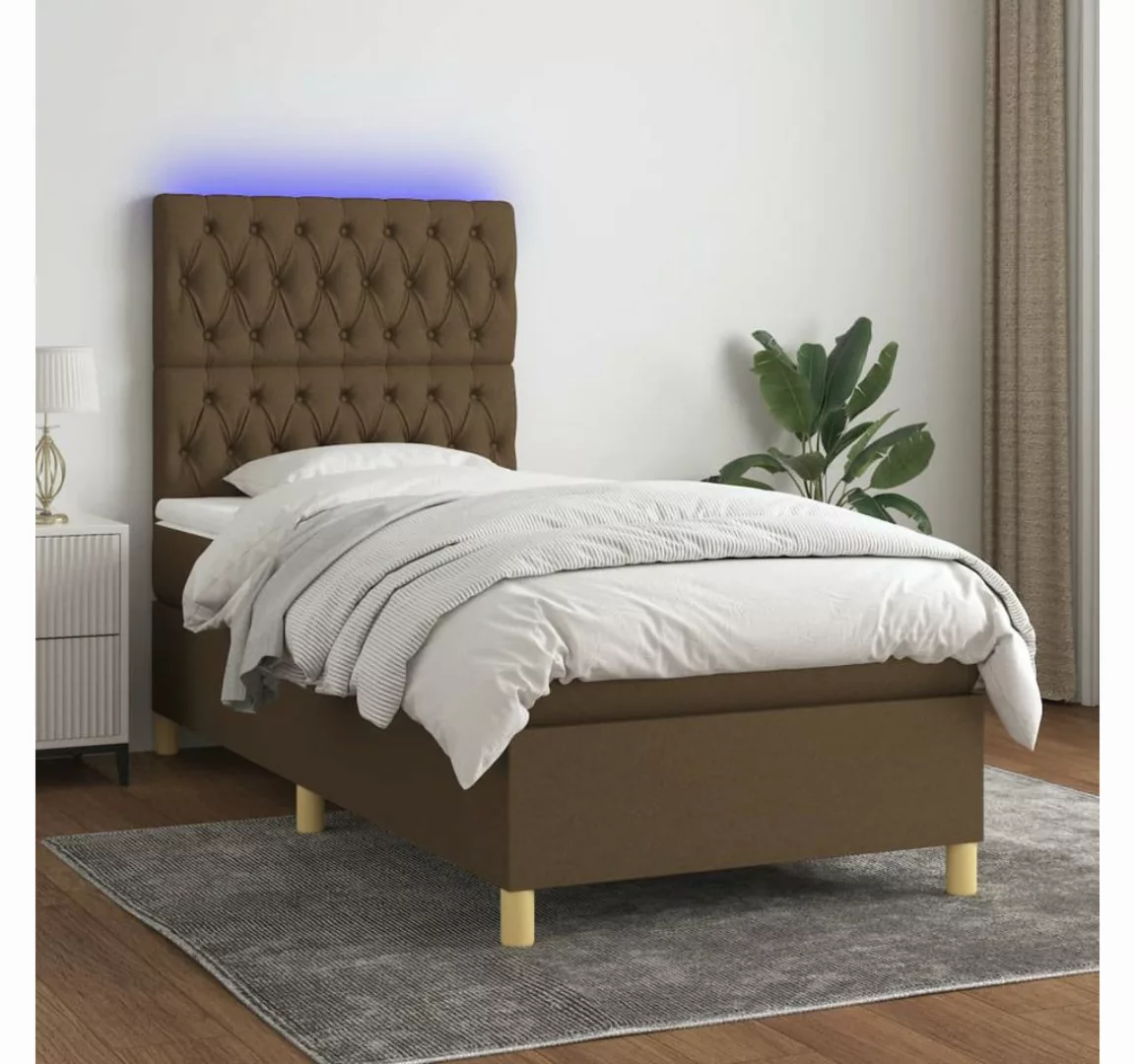 vidaXL Boxspringbett (100 x 200 cm, Knopfheftung Schräg, Braun), mit LED günstig online kaufen