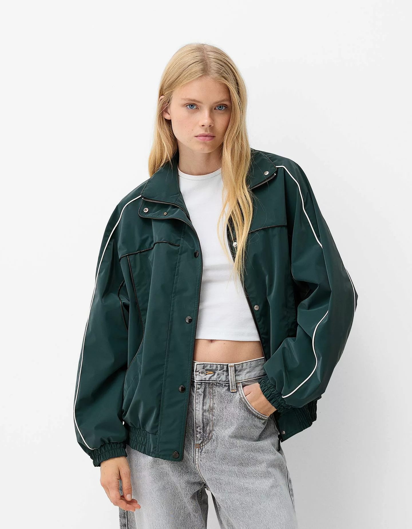 Bershka Oversize-Jacke Aus Funktionsstoff Damen Xs-S Türkis günstig online kaufen