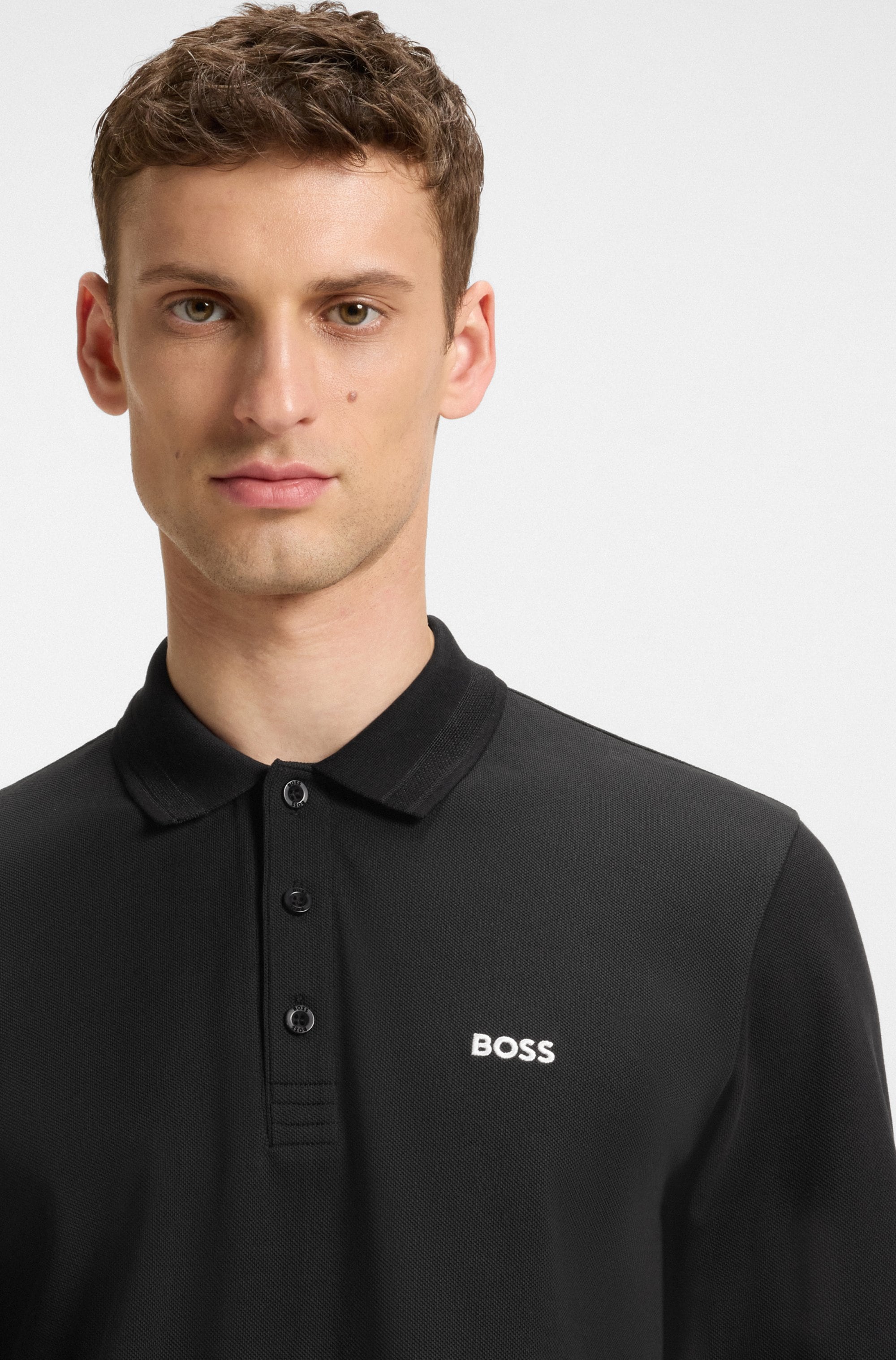 BOSS GREEN Langarm-Poloshirt "Plisy", mit Streifen am Kragen günstig online kaufen