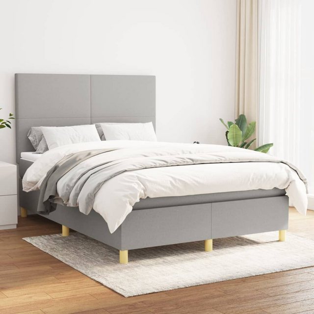 vidaXL Bettgestell Boxspringbett mit Matratze Hellgrau 140x190 cm Stoff Bet günstig online kaufen