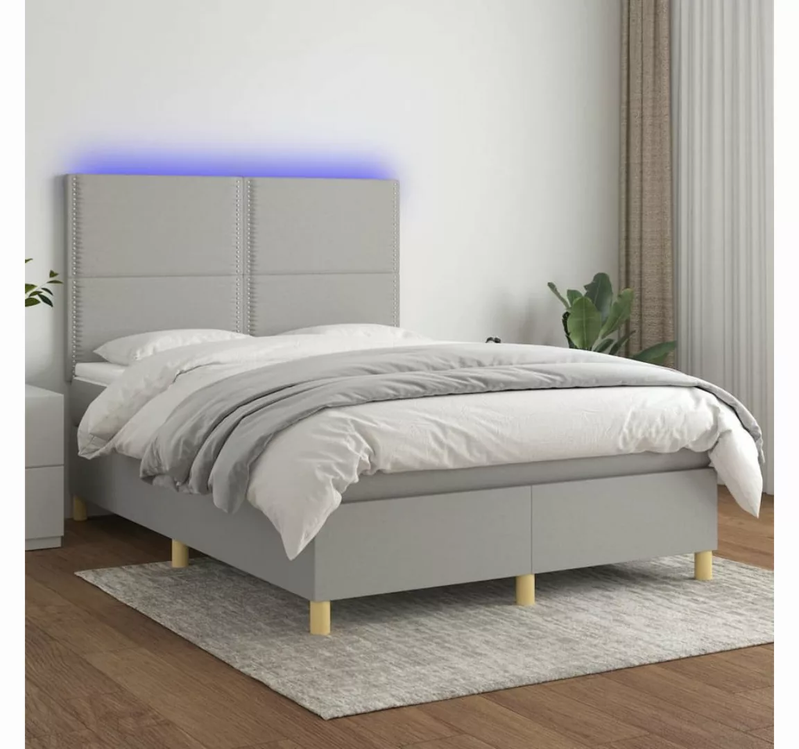 vidaXL Boxspringbett Bett Boxspringbett mit Matratze & Topper & LED (140 x günstig online kaufen