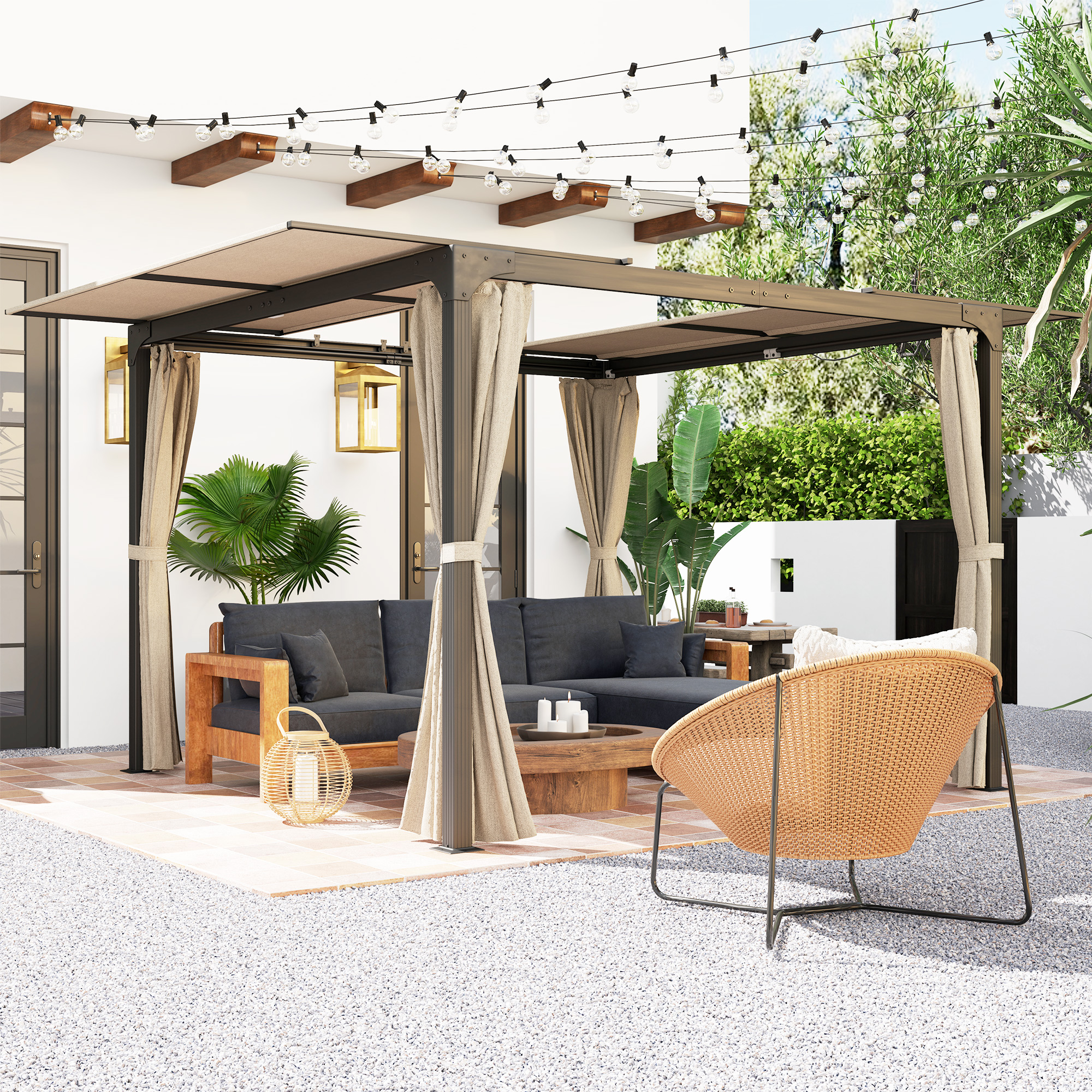 Outsunny Pergola, 4,2 x 2,95 m Pavillon, Terrassenpavillon mit Ausziehbarem günstig online kaufen