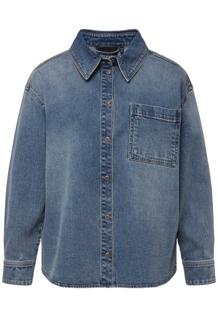 Ulla Popken Sommerjacke Jeanshemd Oversized Hemdkragen Langarm günstig online kaufen