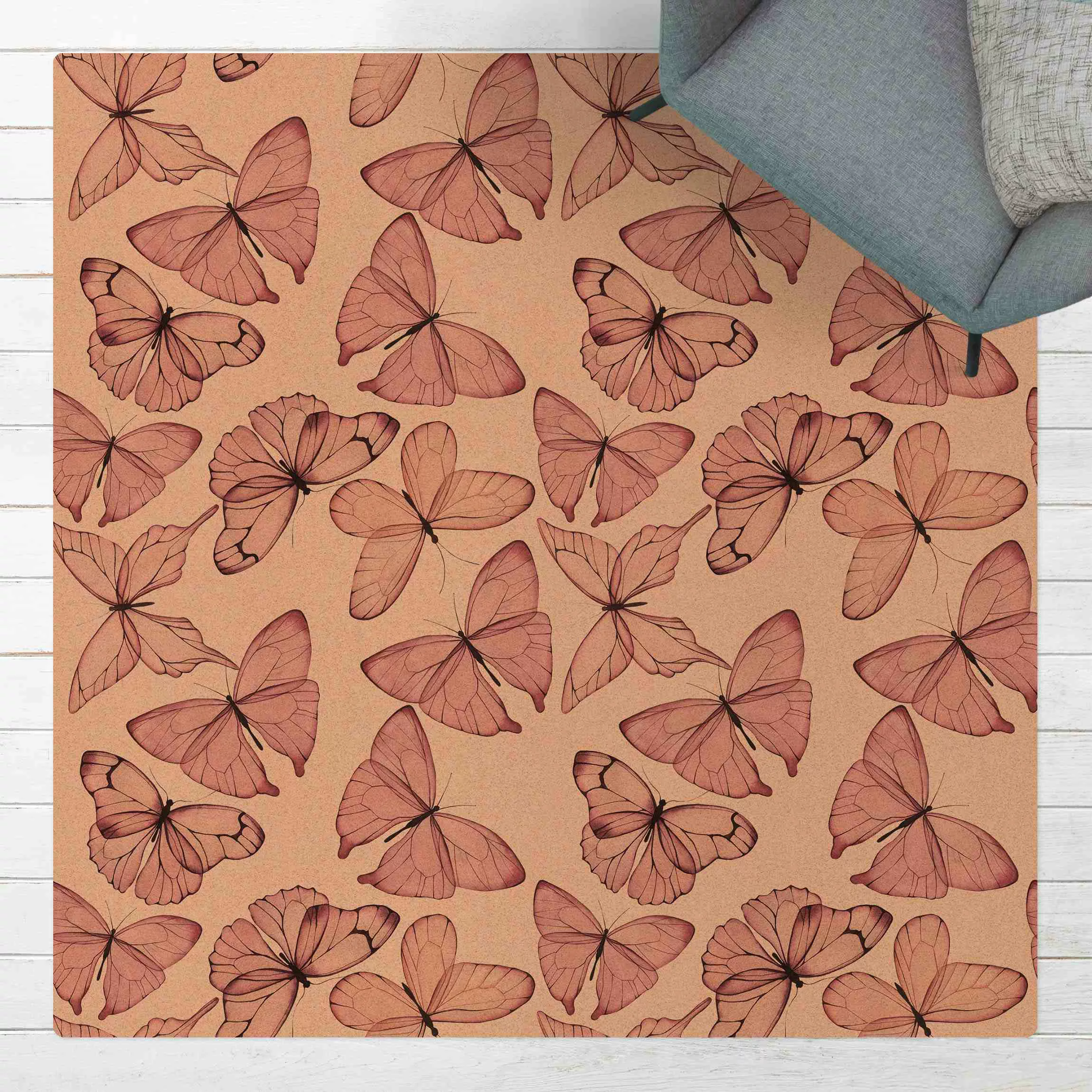 Kork-Teppich Zarte Rosa Schmetterlinge günstig online kaufen