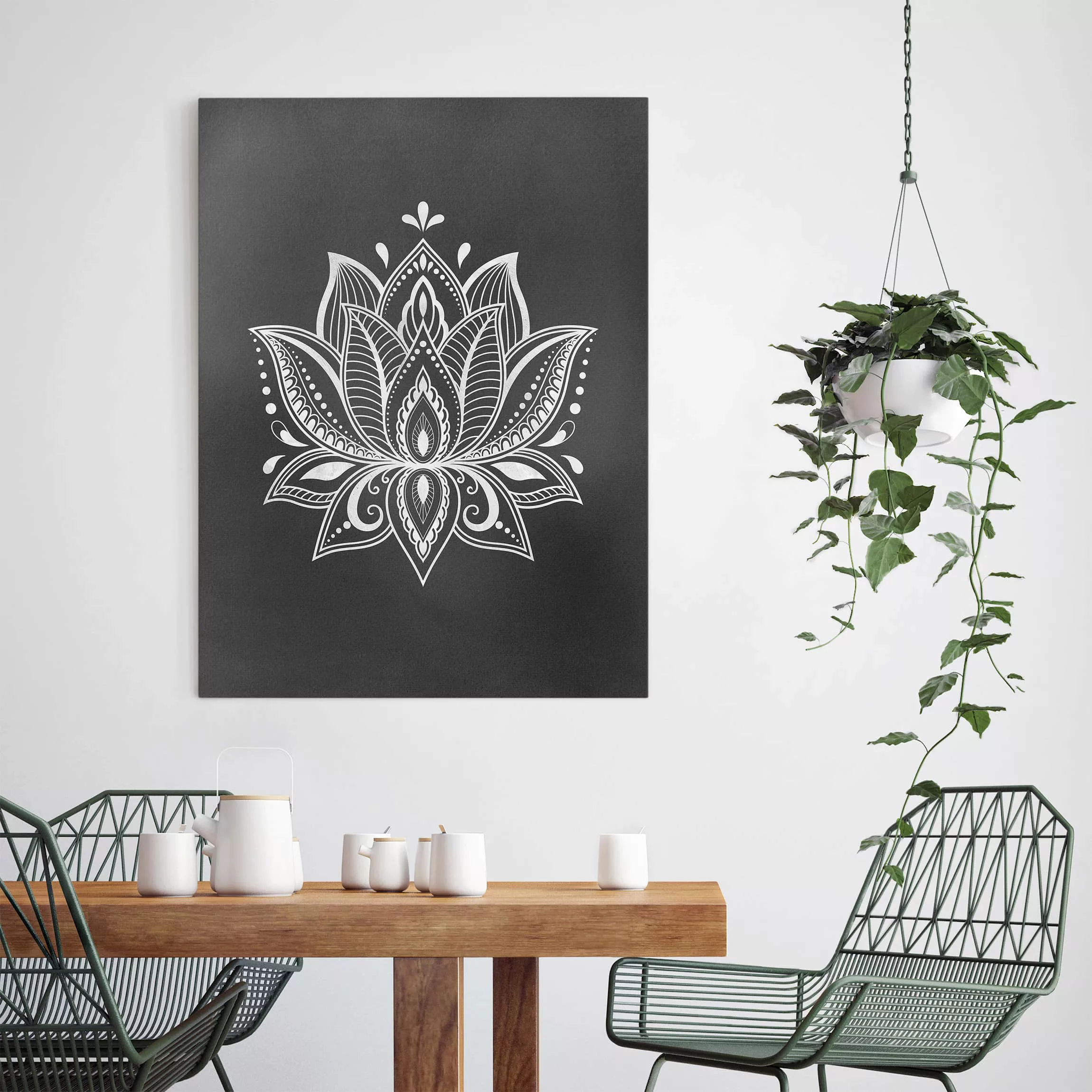 Leinwandbild Lotus Illustration weiß schwarz günstig online kaufen