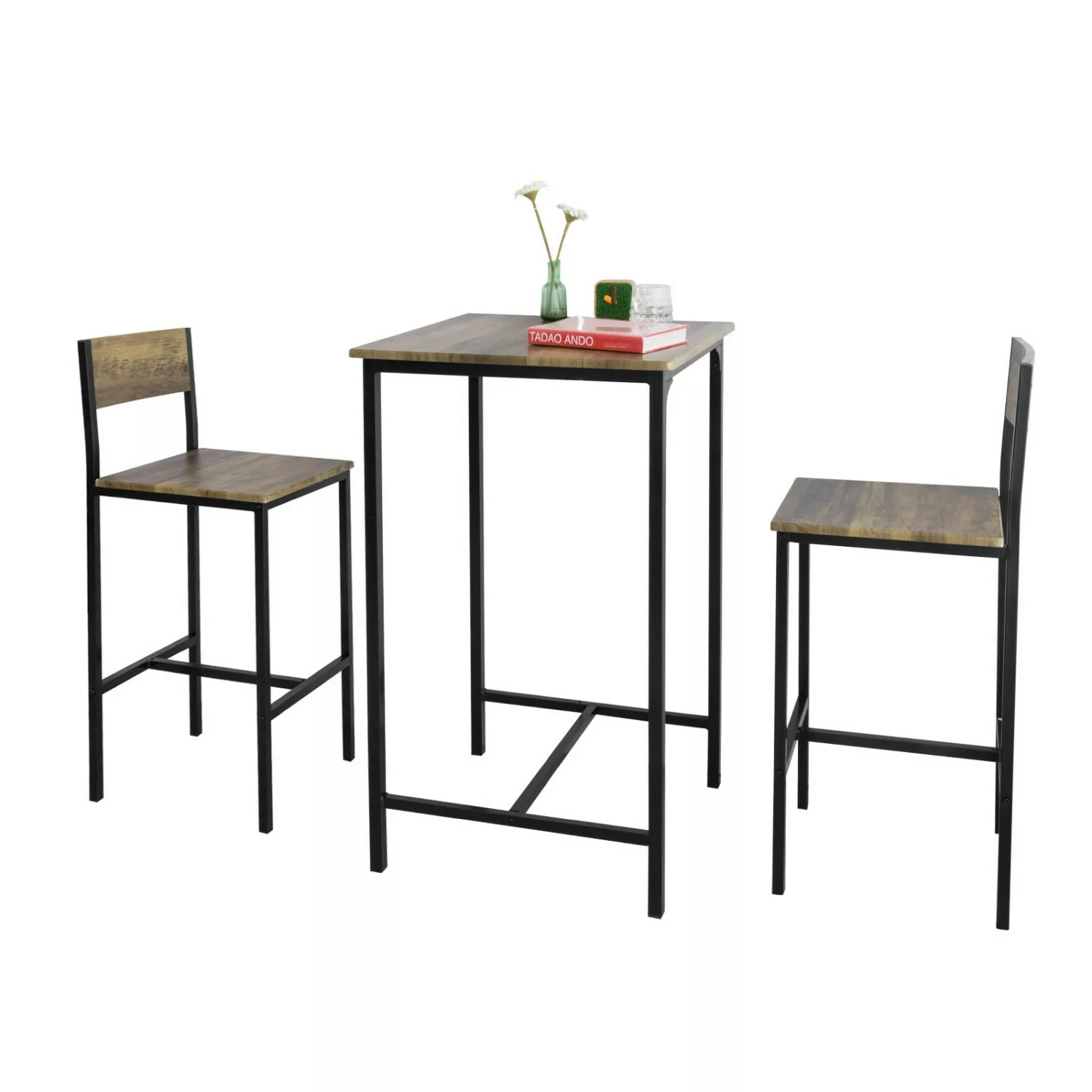 SoBuy 3-teilig Bartisch mit 2 Barhockern Esszimmer MDF Metall Natur OGT27-N günstig online kaufen