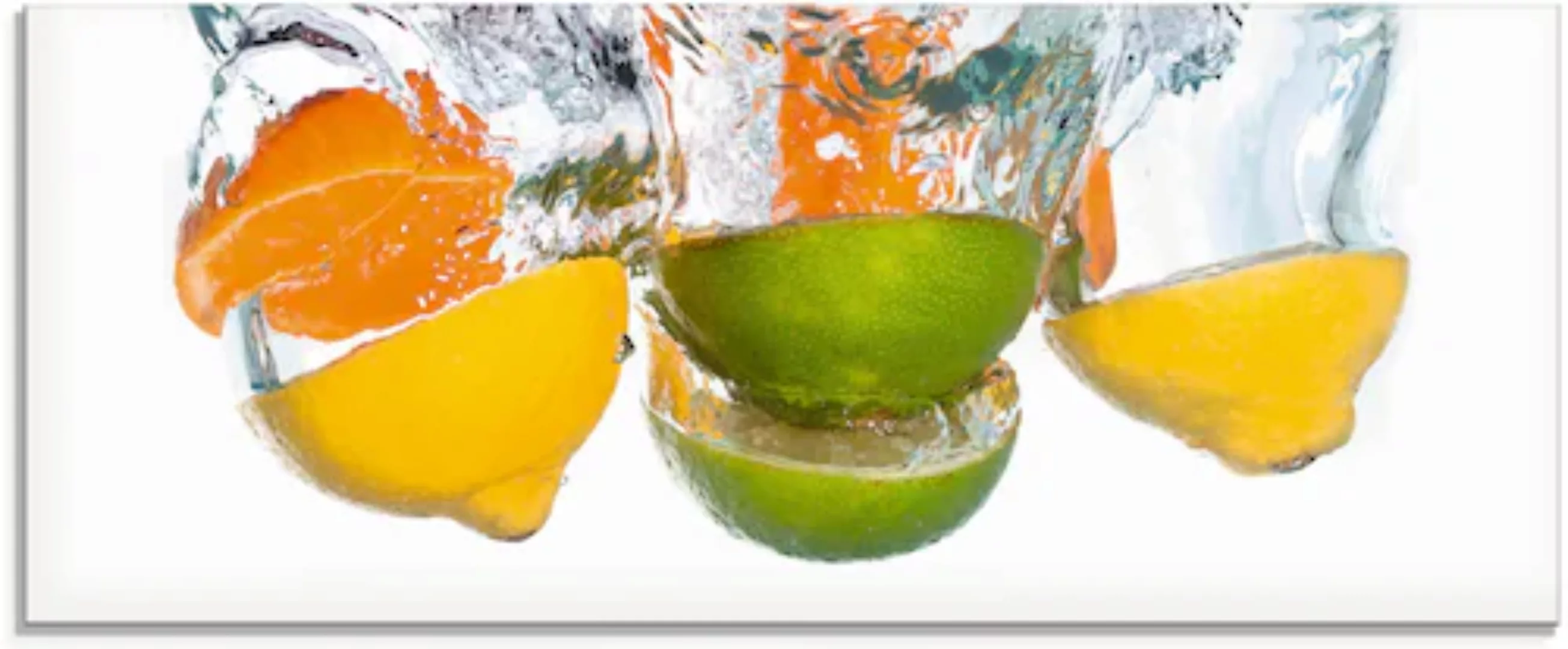 Artland Glasbild "Zitrusfrüchte fallen in klares Wasser", Lebensmittel, (1 günstig online kaufen