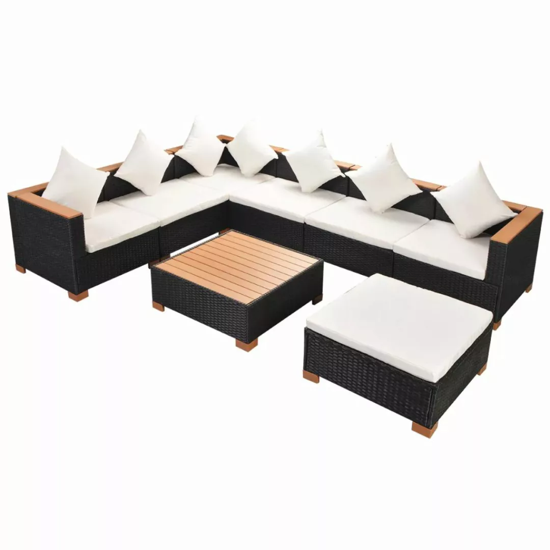 8-tlg. Garten-lounge-set Mit Auflagen Poly Rattan Schwarz günstig online kaufen