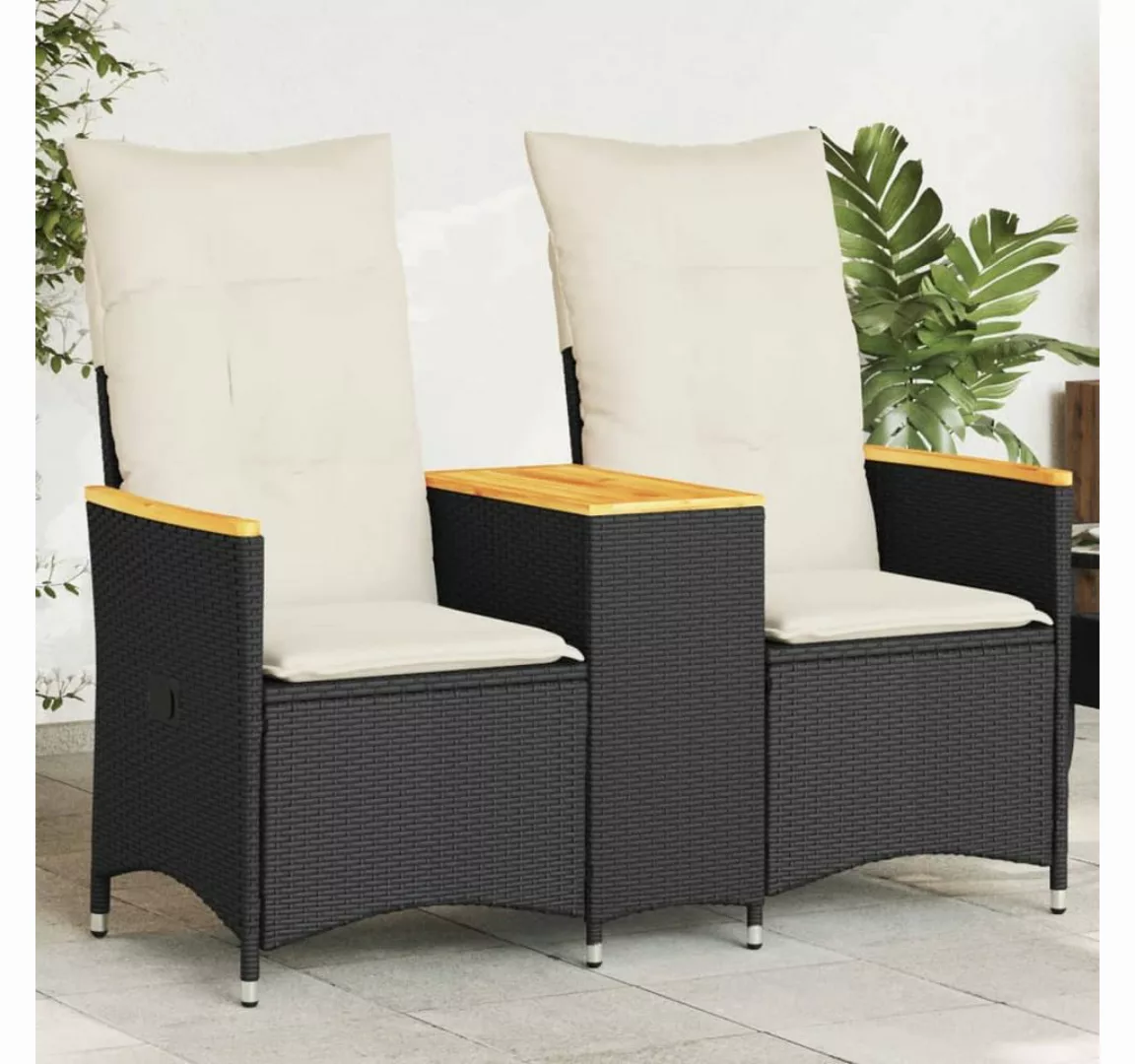 vidaXL Loungesofa Gartensofa 2-Sitzer Verstellbar mit Tisch Schwarz Poly Ra günstig online kaufen
