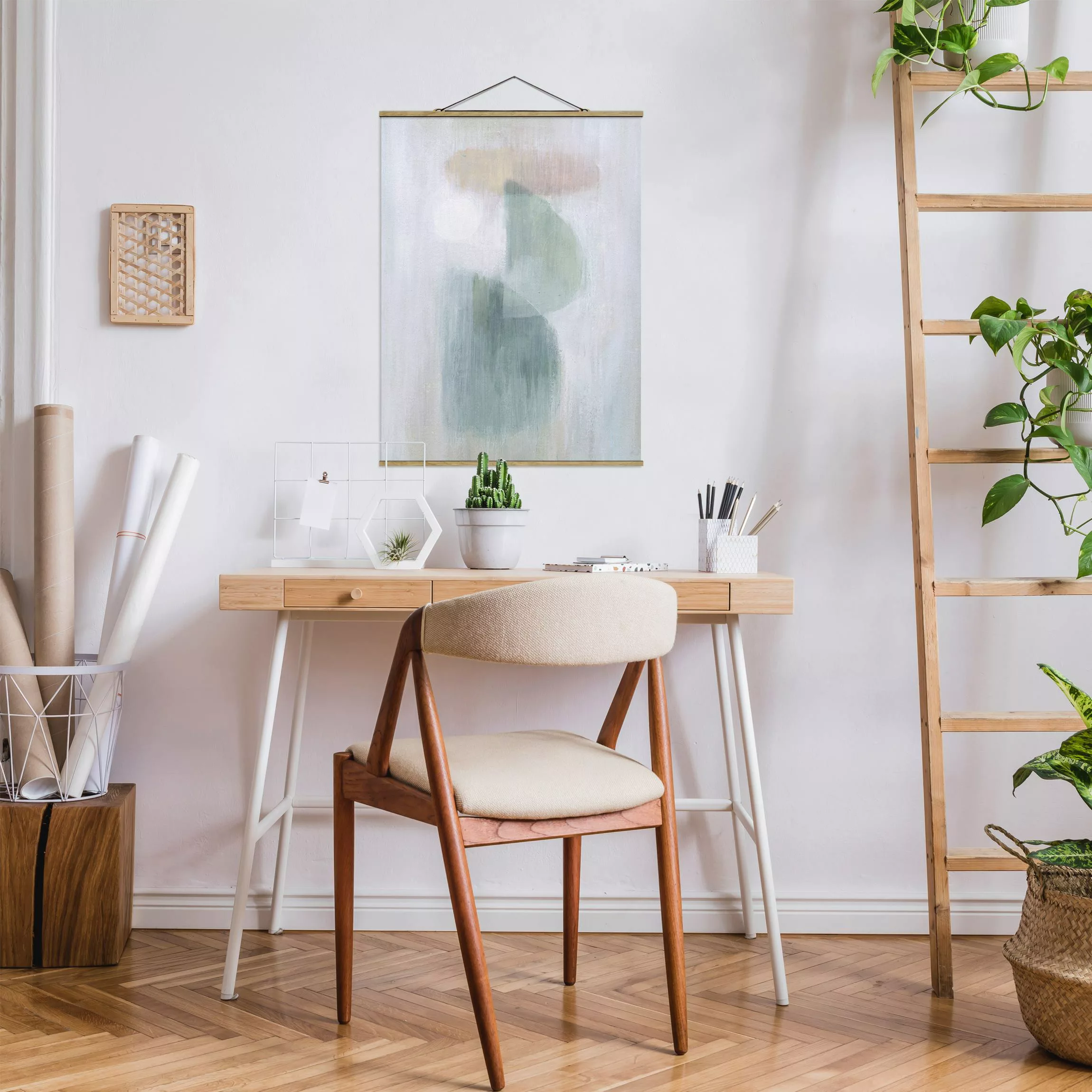 Stoffbild mit Posterleisten Steine hinter Nebelwand günstig online kaufen