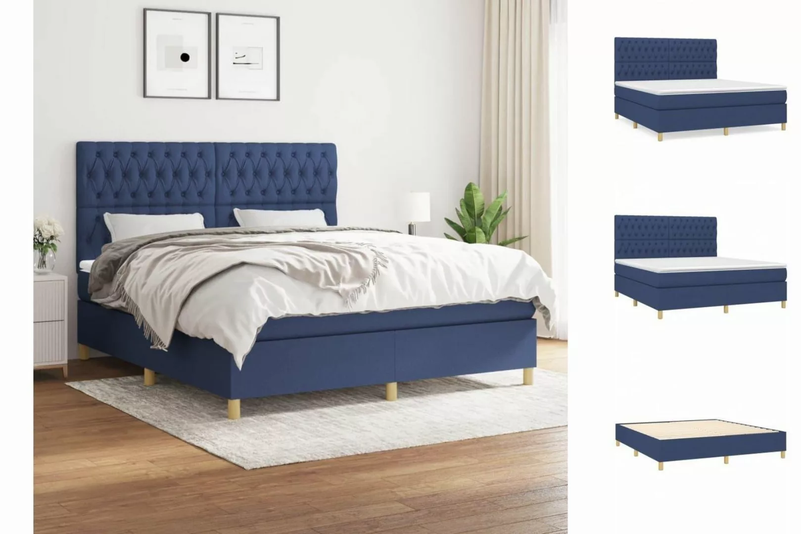 vidaXL Boxspringbett Boxspringbett mit Matratze Blau 180x200 cm Stoff Bett günstig online kaufen