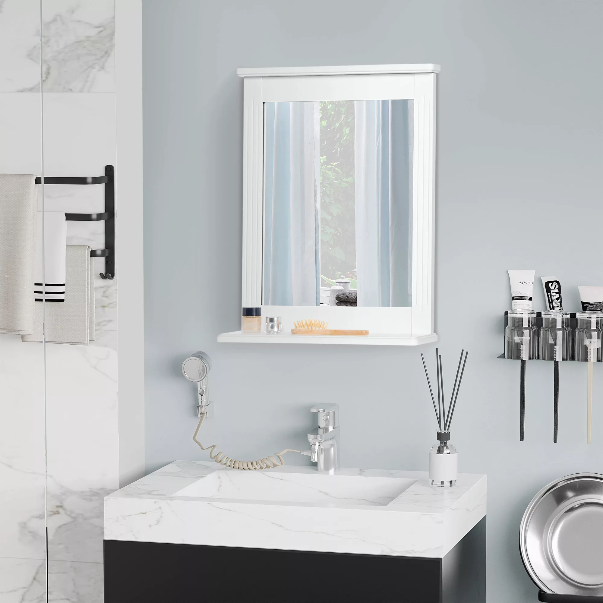 kleankin Badspiegel mit Ablage  Wandspiegel in modernem Design, platzsparen günstig online kaufen