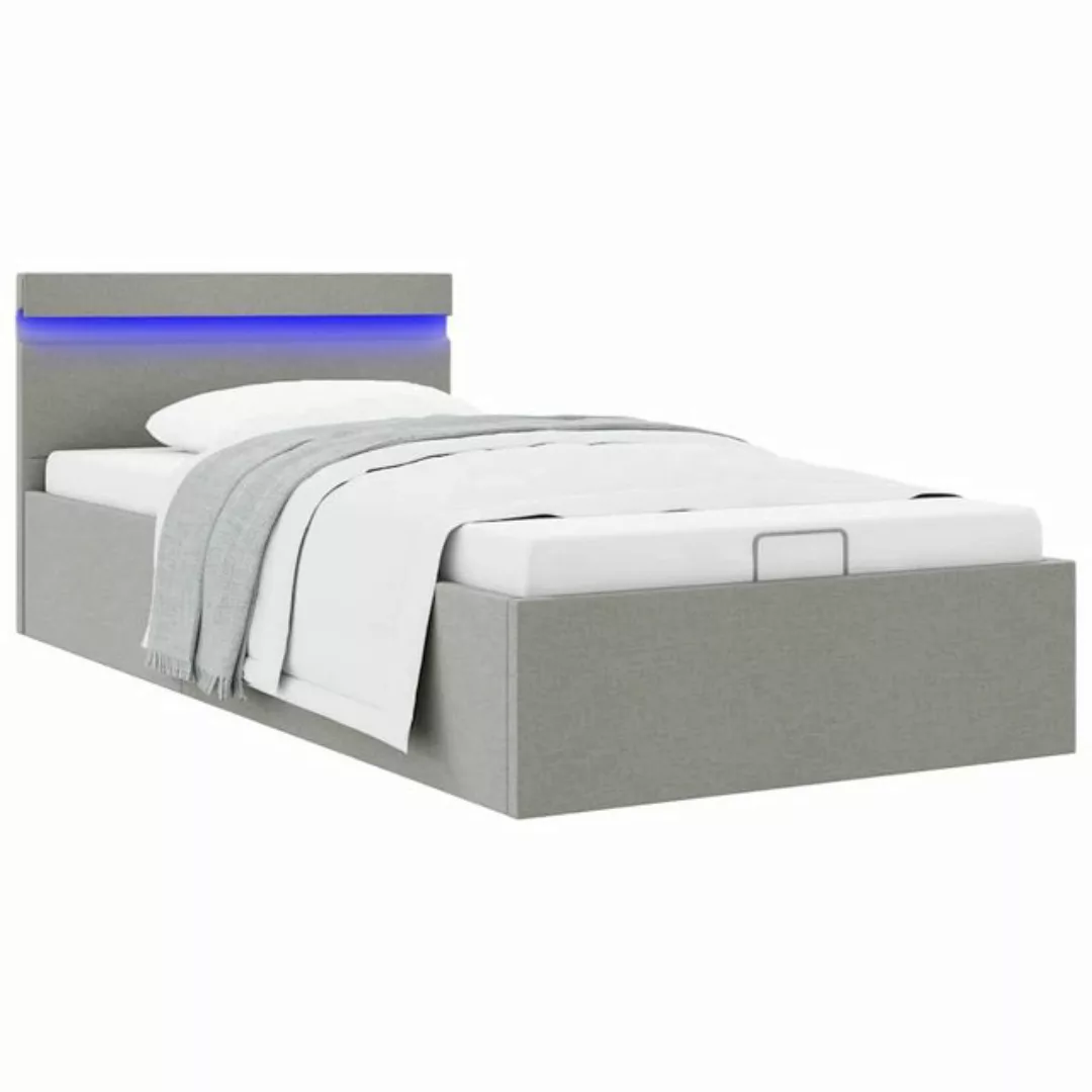 vidaXL Bett, Bett mit Bettkasten Hydraulisch LED Hellgrau Stoff 100x200 cm günstig online kaufen