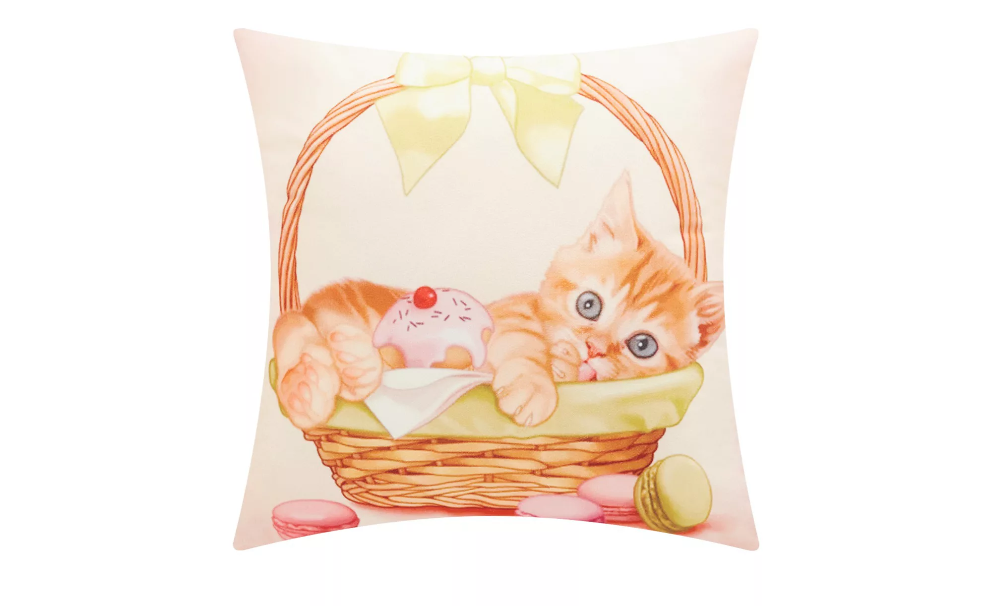 Kissen  Katze im Süßigkeitenkorb - creme - 100% Polyesterfüllung - 40 cm - günstig online kaufen