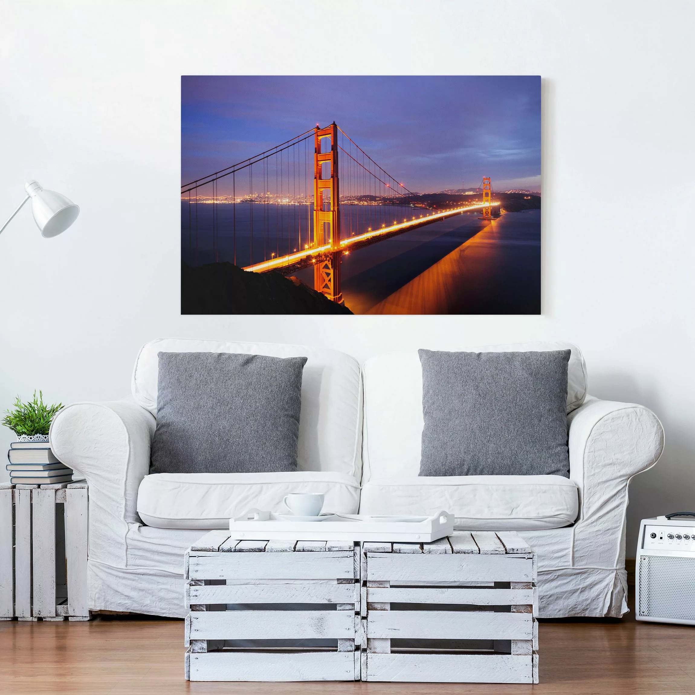 Leinwandbild Architektur & Skyline - Querformat Golden Gate Bridge bei Nach günstig online kaufen
