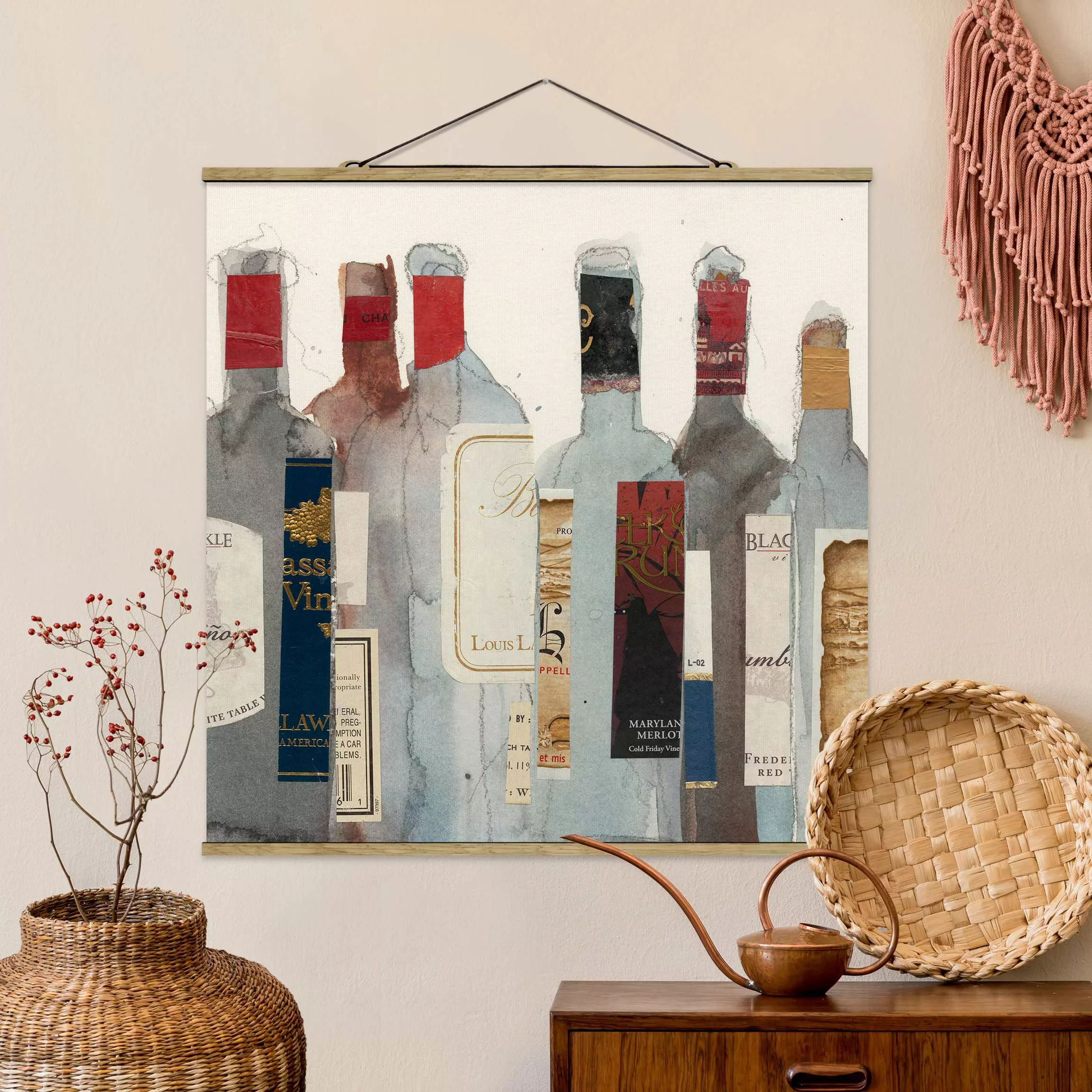 Stoffbild Küche mit Posterleisten - Quadrat Wein & Spirituosen I günstig online kaufen