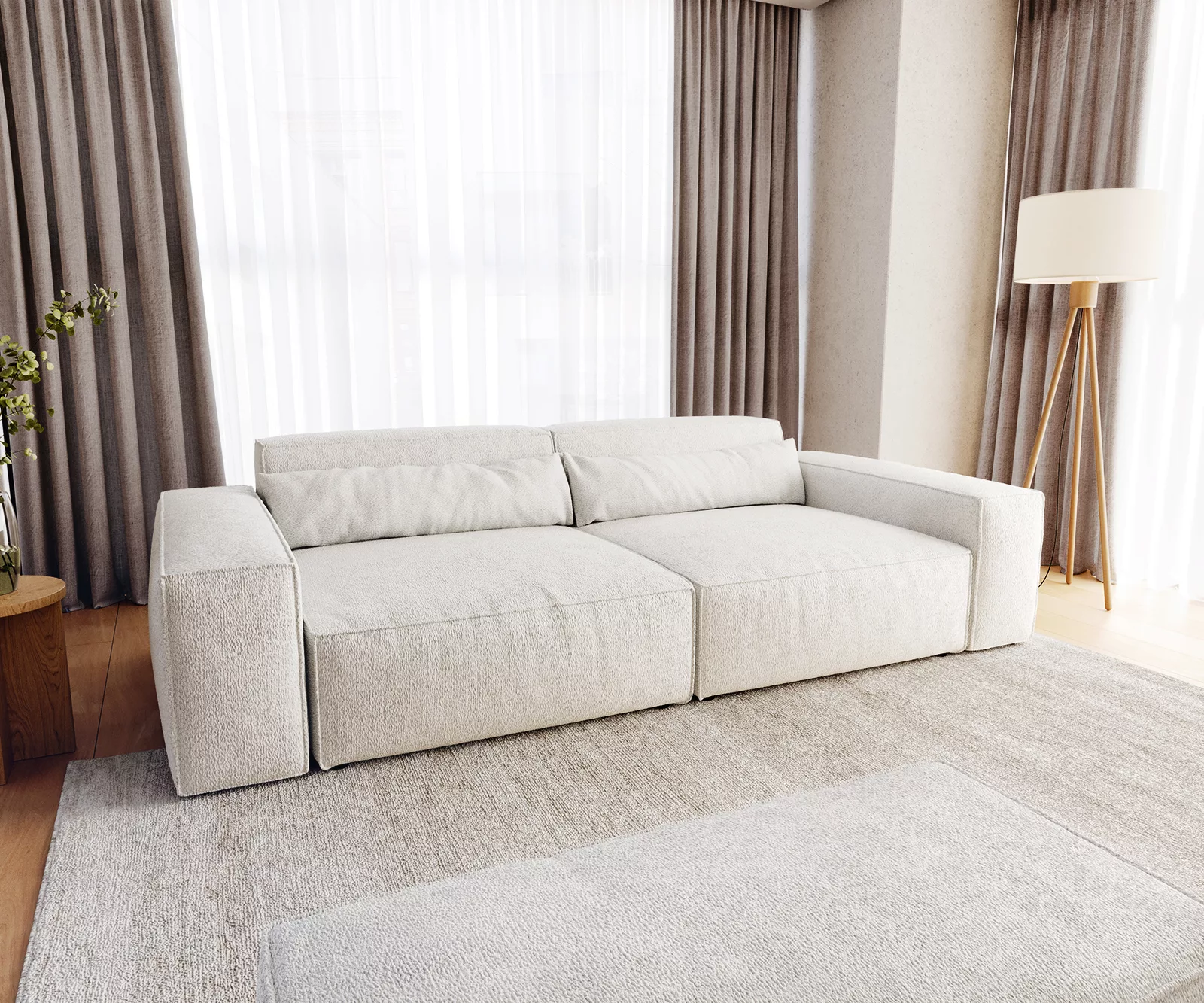 Big-Sofa Sirpio XL 270x130 cm Bouclé Creme-Weiß mit Hocker günstig online kaufen