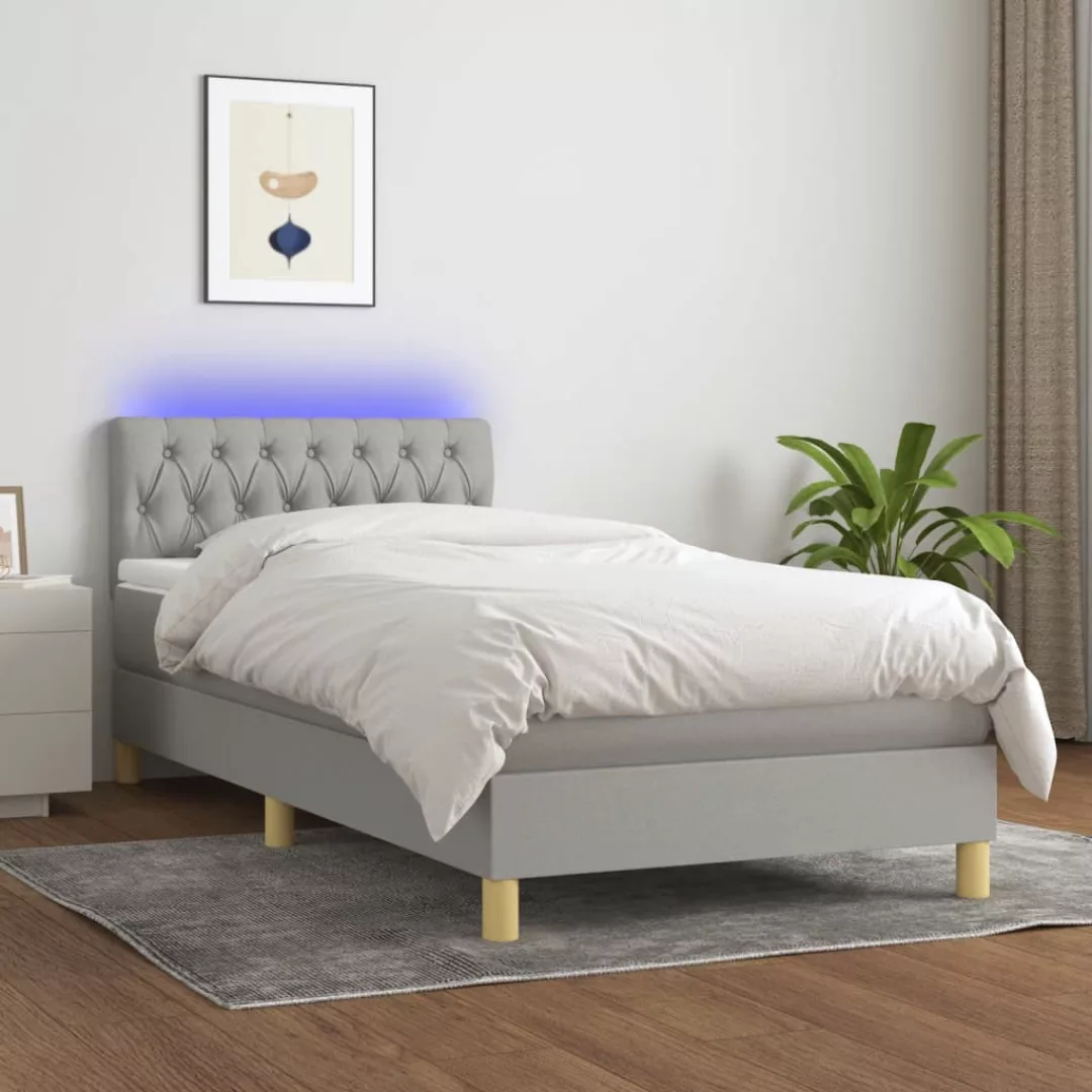 Vidaxl Boxspringbett Mit Matratze & Led Hellgrau 90x200 Cm Stoff günstig online kaufen