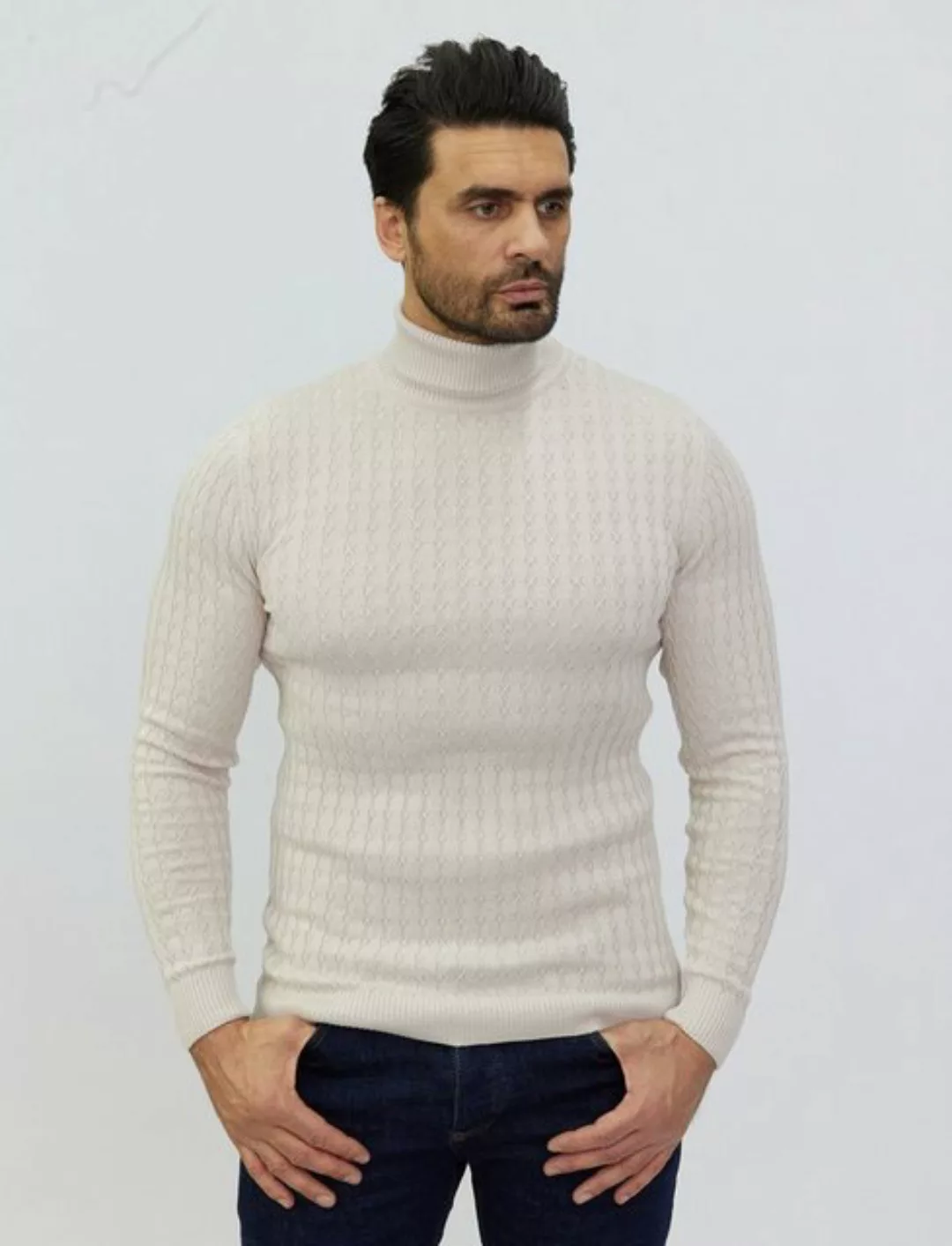 Denim Distriqt Strickpullover Rollkragen Pullover mit feinem Zopfmuster günstig online kaufen