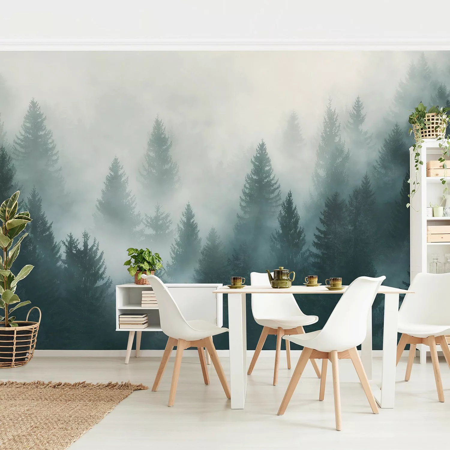 Bilderwelten Vliestapete Nadelwald im Nebel grün Gr. 432 x 290 günstig online kaufen