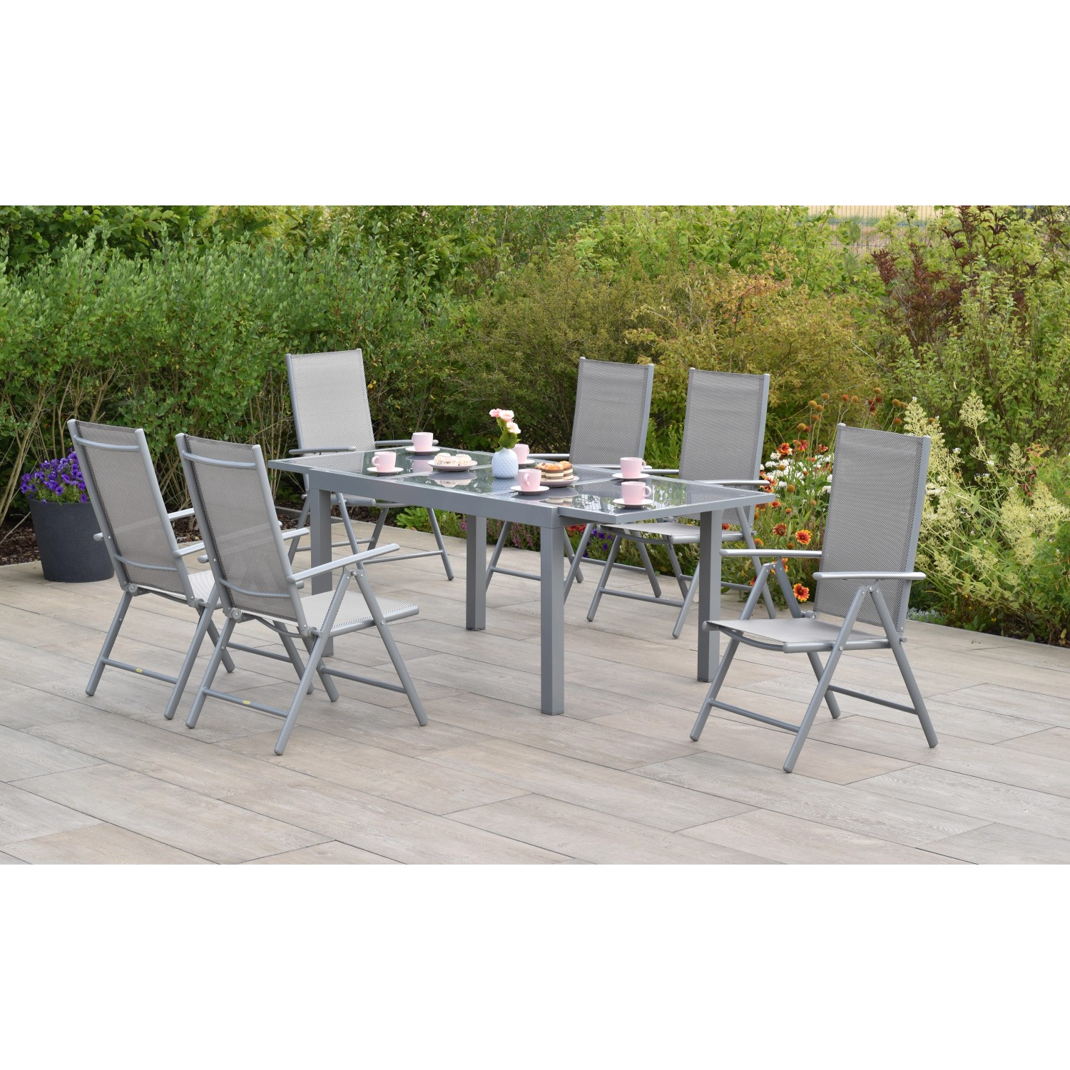 Merxx Amalfi Set 7 -tlg. 6 Klappsessel Gartentisch 160 (220) x 90 cm Diaman günstig online kaufen