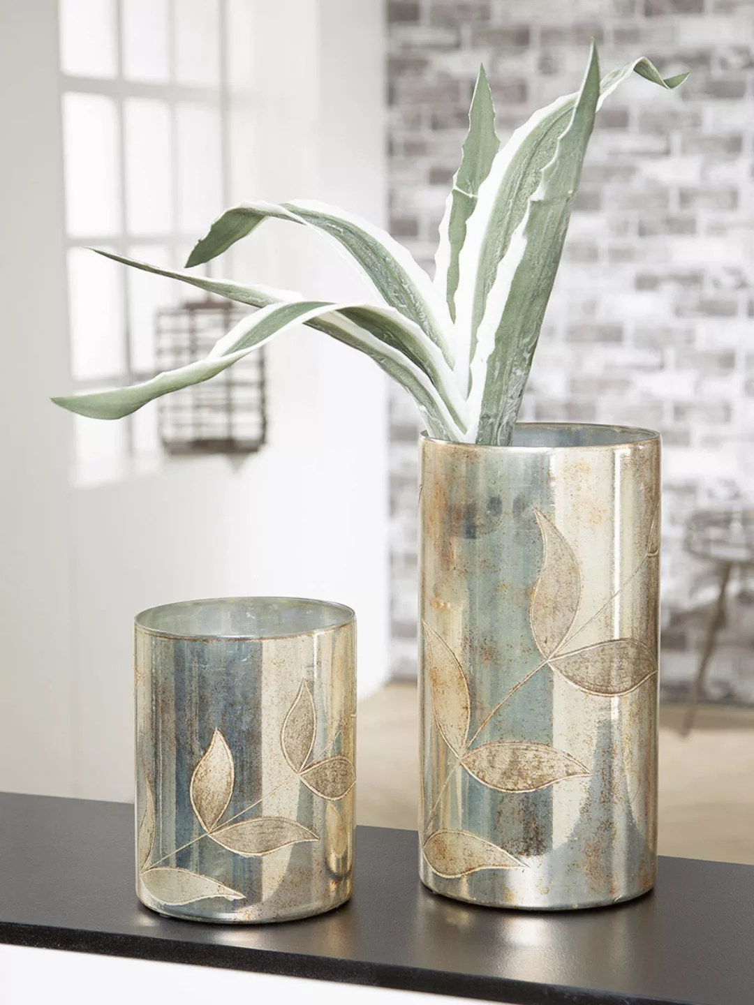 GILDE Tischvase "Bosque, Dekovase", (1 St.), Vase aus Glas, mit Blattmotiv, günstig online kaufen