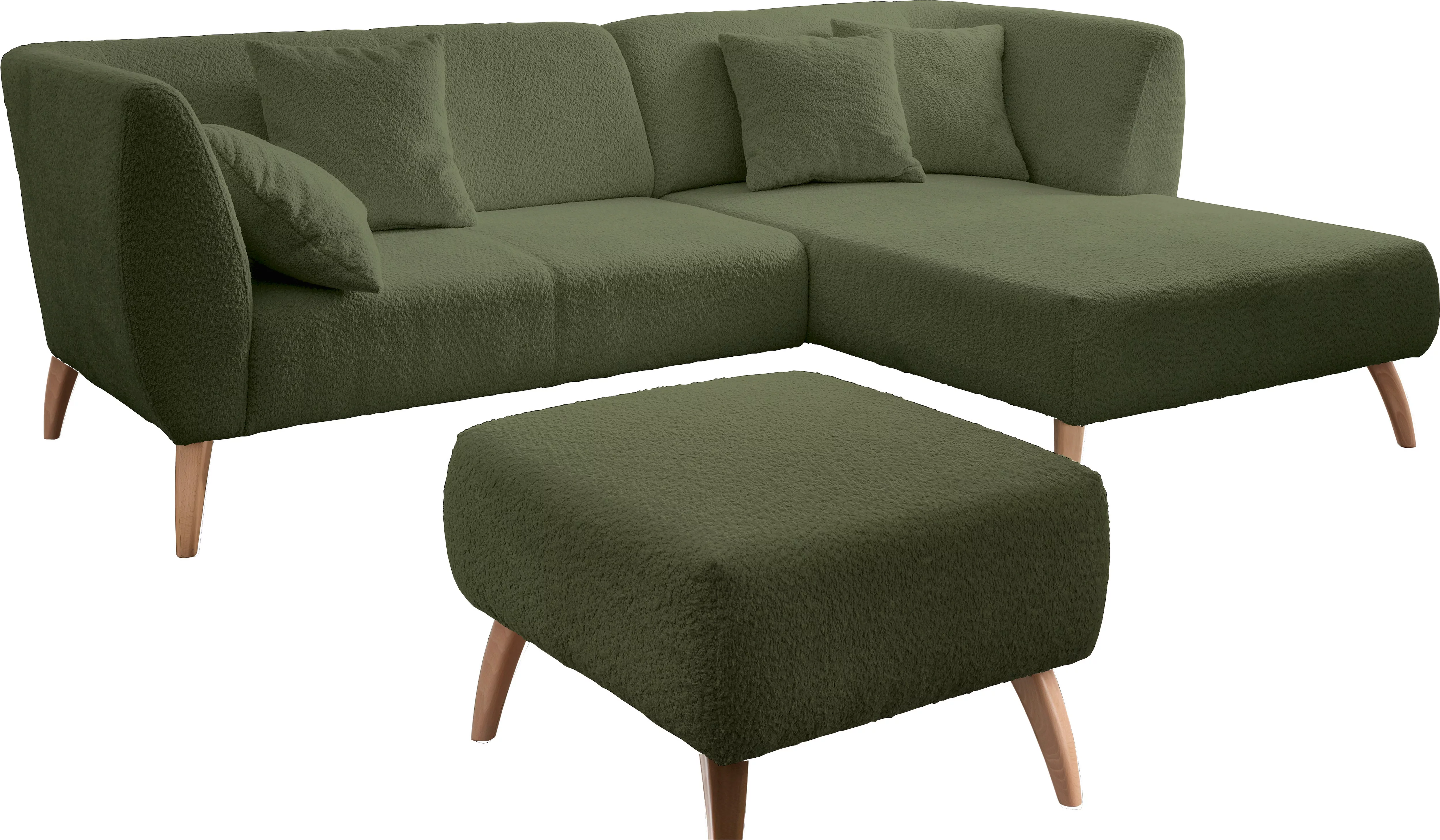 INOSIGN Ecksofa "Colori L-Form", Holzfußfarbe wählbar, inkl. 4x Zierkissen, günstig online kaufen