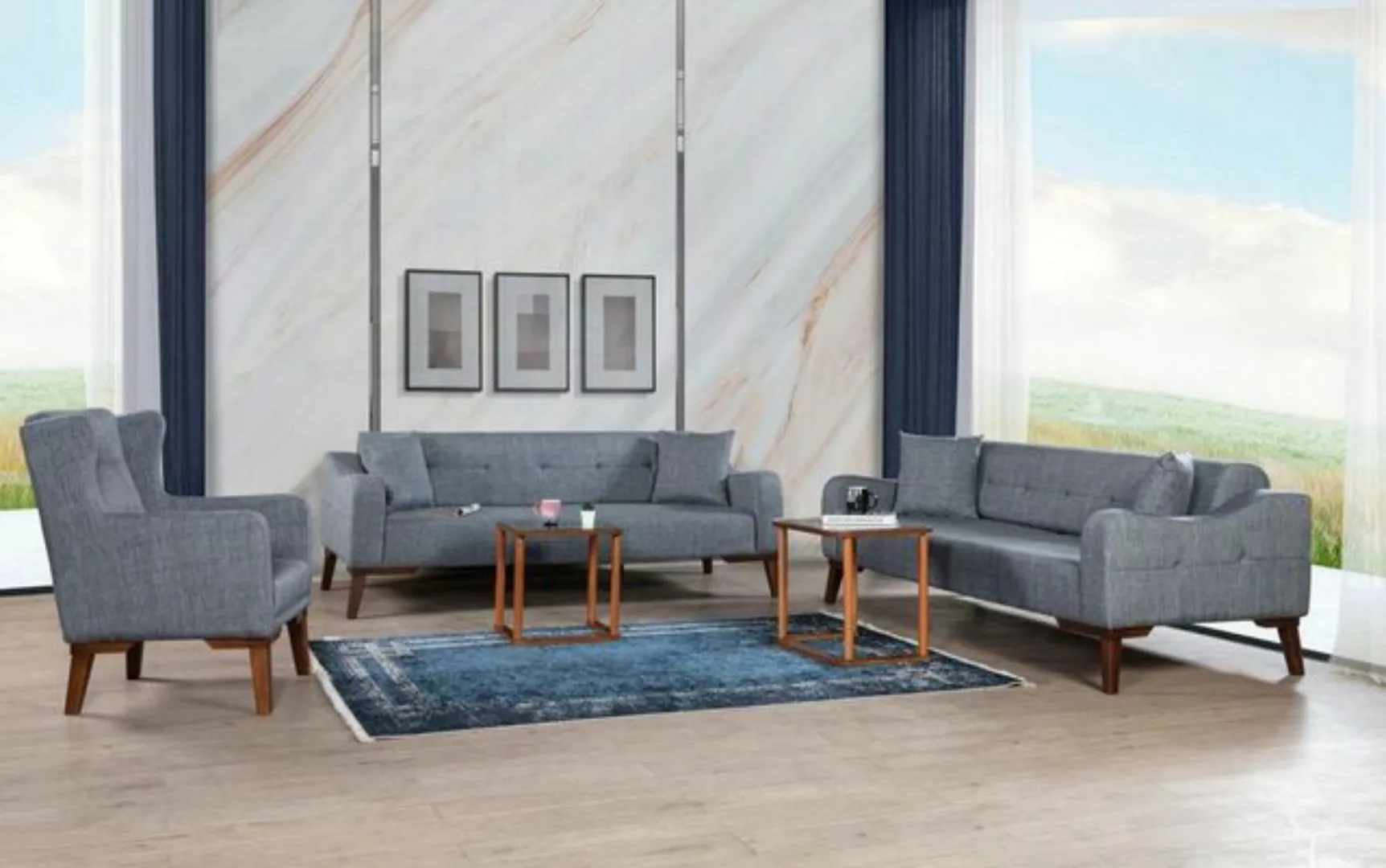 JVmoebel Sofa Grau Stoffbezug Sofa Set 331 Sitz Couchgarnitur Polster, 3 Te günstig online kaufen