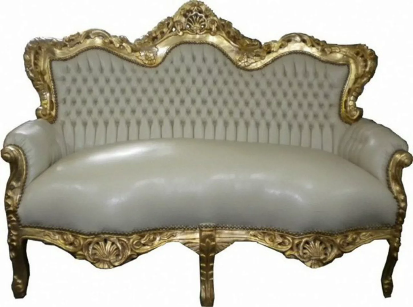 Casa Padrino Sofa Barock Sofa Garnitur "Master" Creme/Gold Lederoptik günstig online kaufen