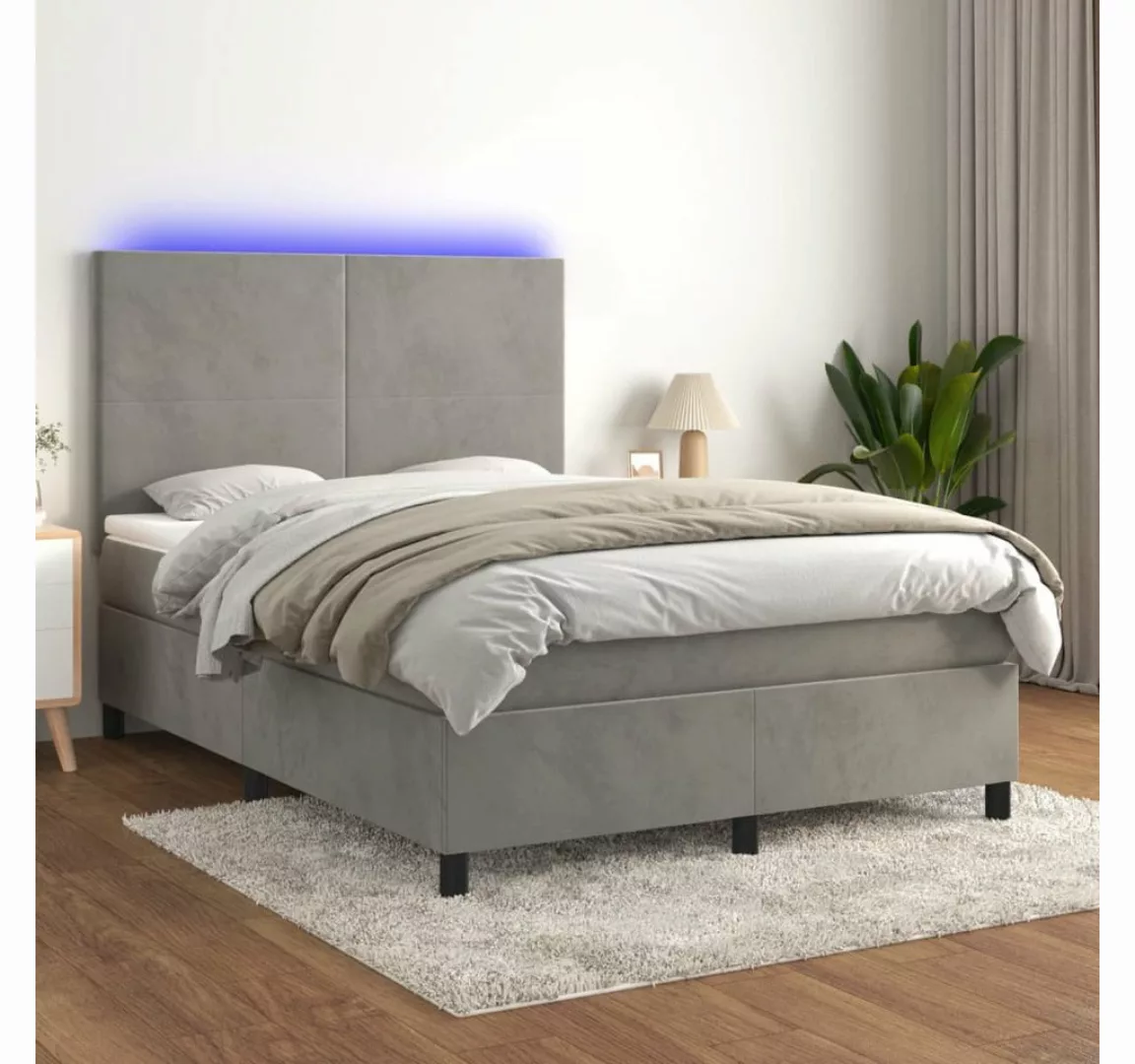 vidaXL Boxspringbett Boxspringbett mit Matratze LED Hellgrau 140x190 cm Sam günstig online kaufen