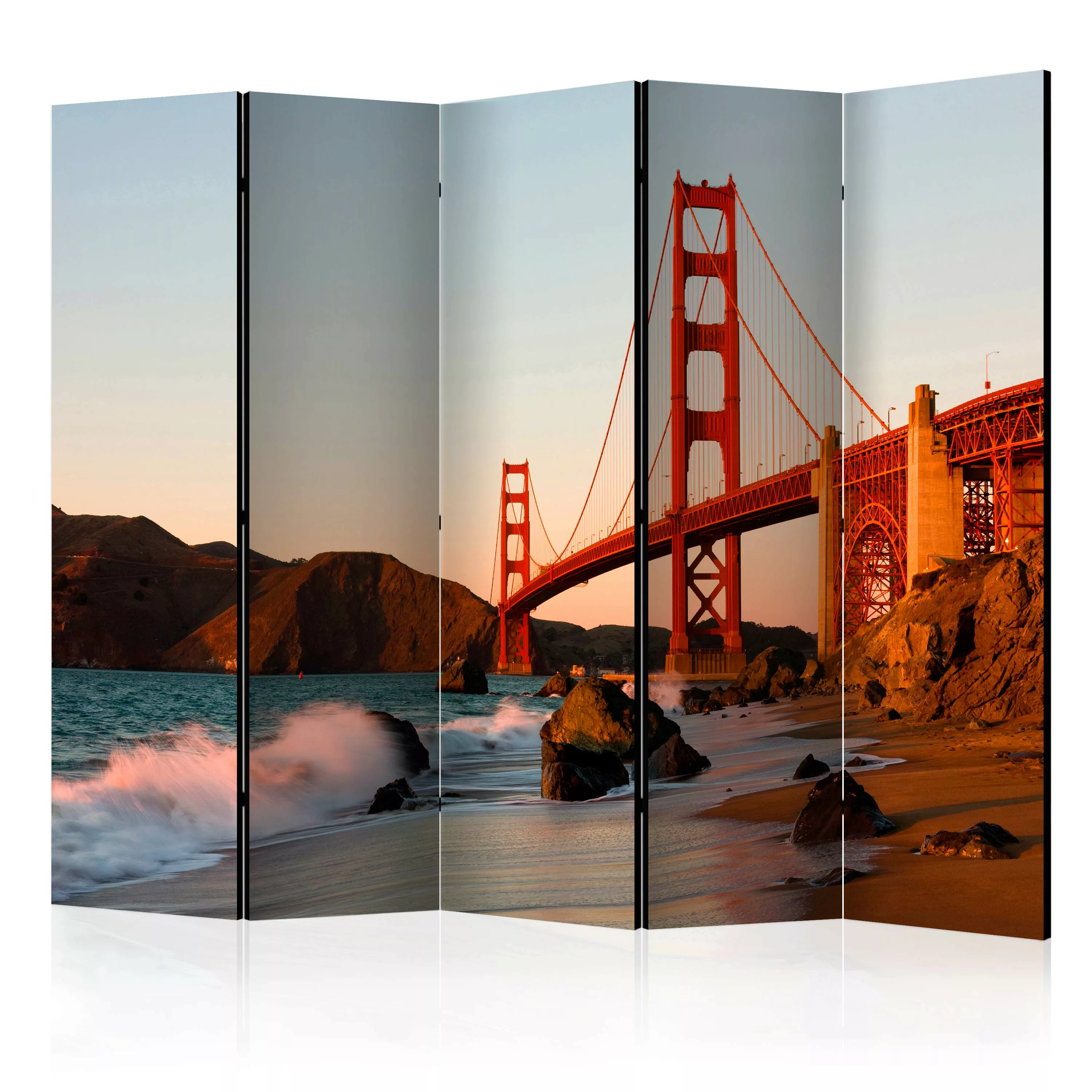 5-teiliges Paravent - Golden Gate Bridge - Sunset, San Francisco Ii [room günstig online kaufen