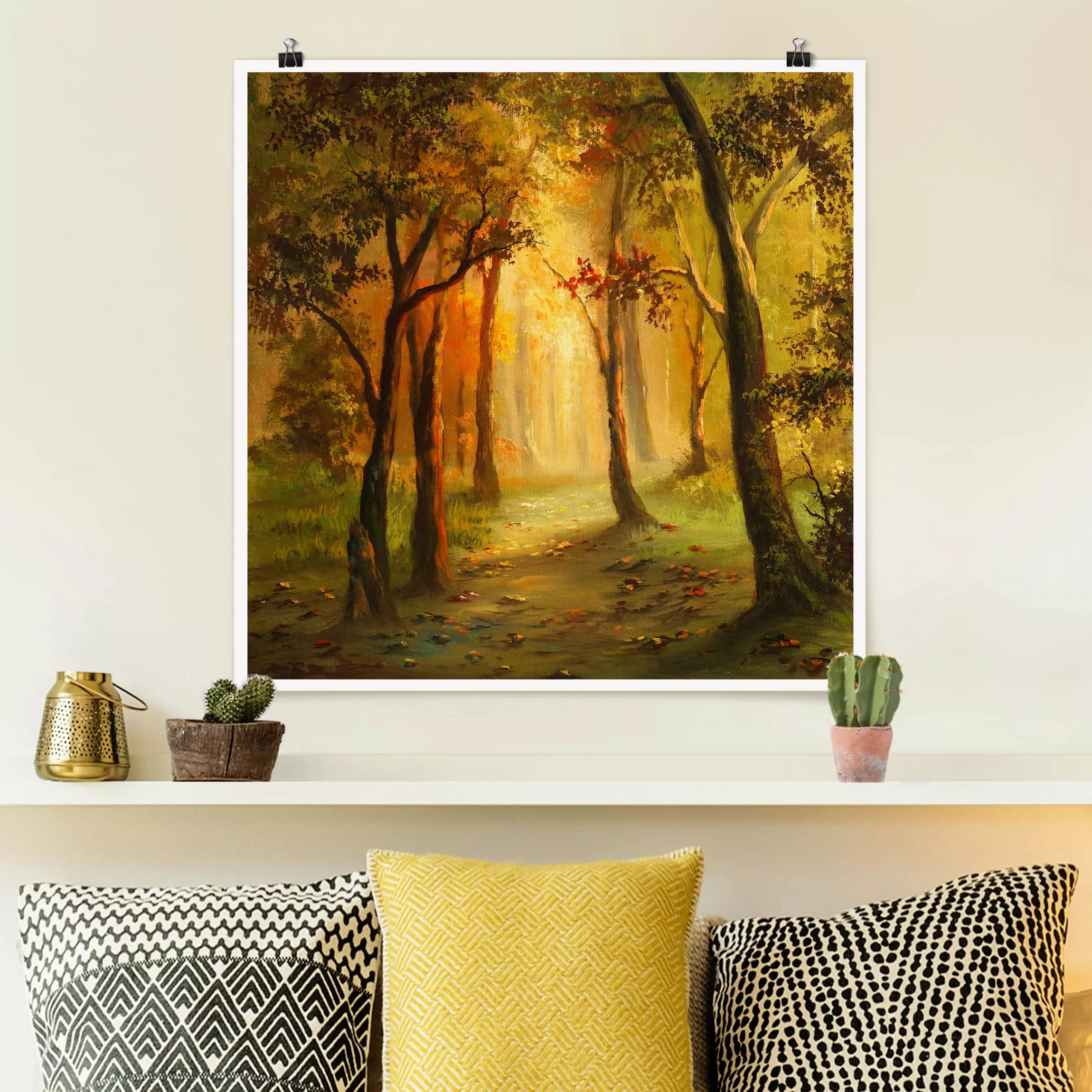 Poster Natur & Landschaft - Quadrat Gemälde einer Waldlichtung günstig online kaufen