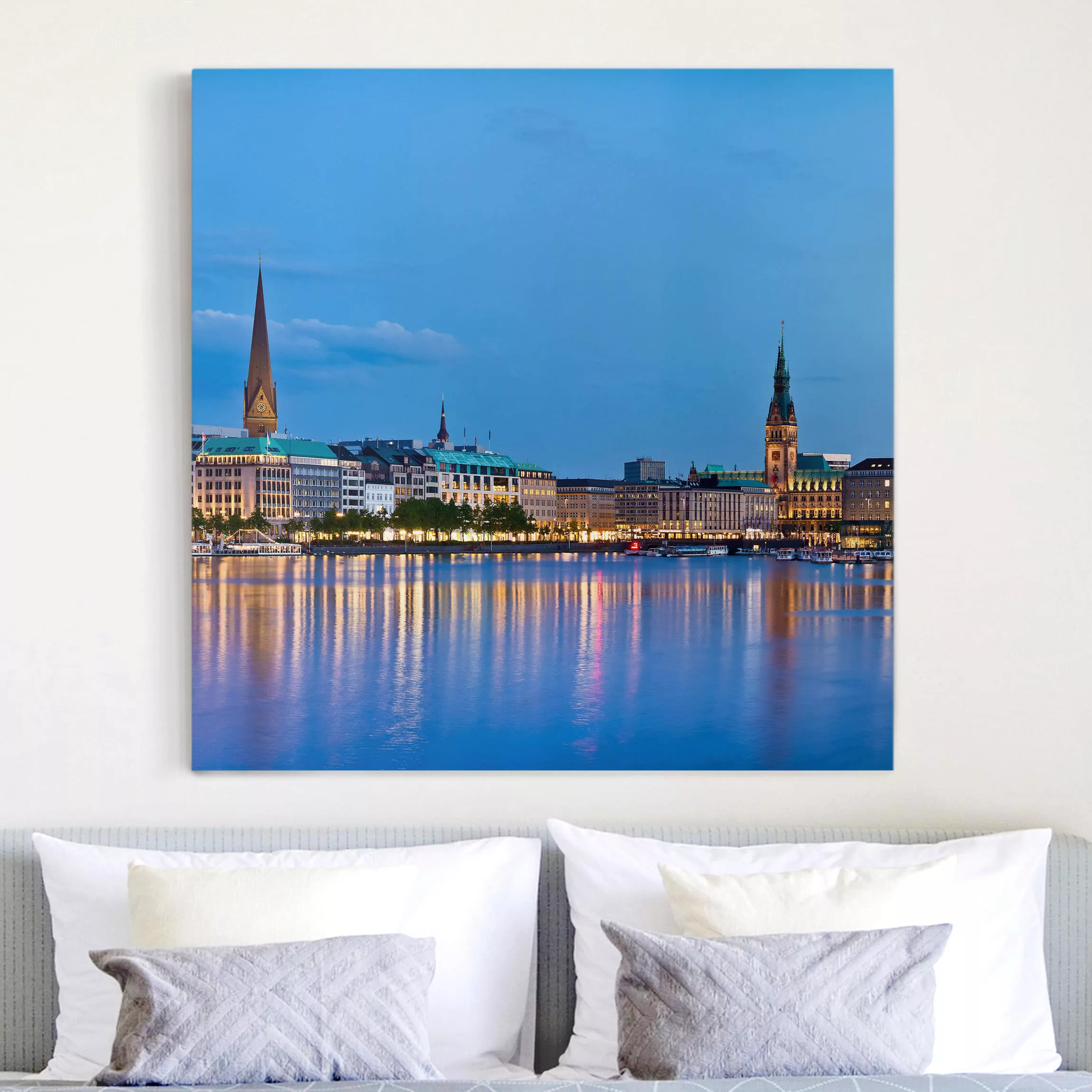 Leinwandbild Hamburg - Quadrat Hamburg Skyline günstig online kaufen