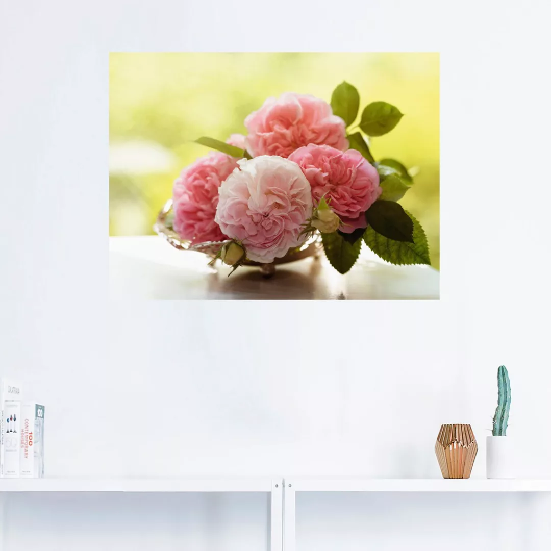 Artland Wandbild "Rosen in Silberschale Stillleben", Blumen, (1 St.), als L günstig online kaufen