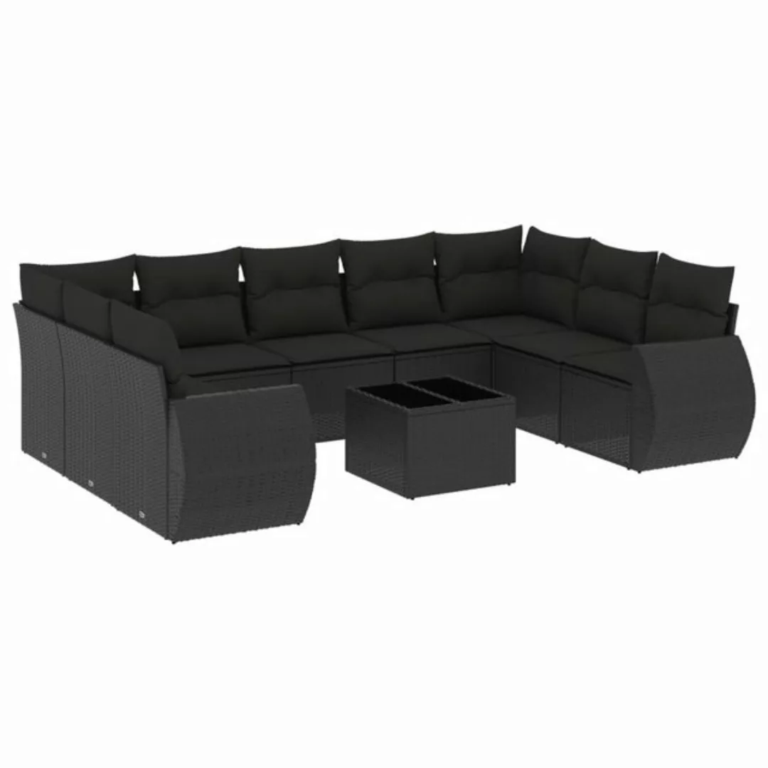 vidaXL Sofaelement 10-tlg. Garten-Sofagarnitur mit Kissen Schwarz Poly Ratt günstig online kaufen