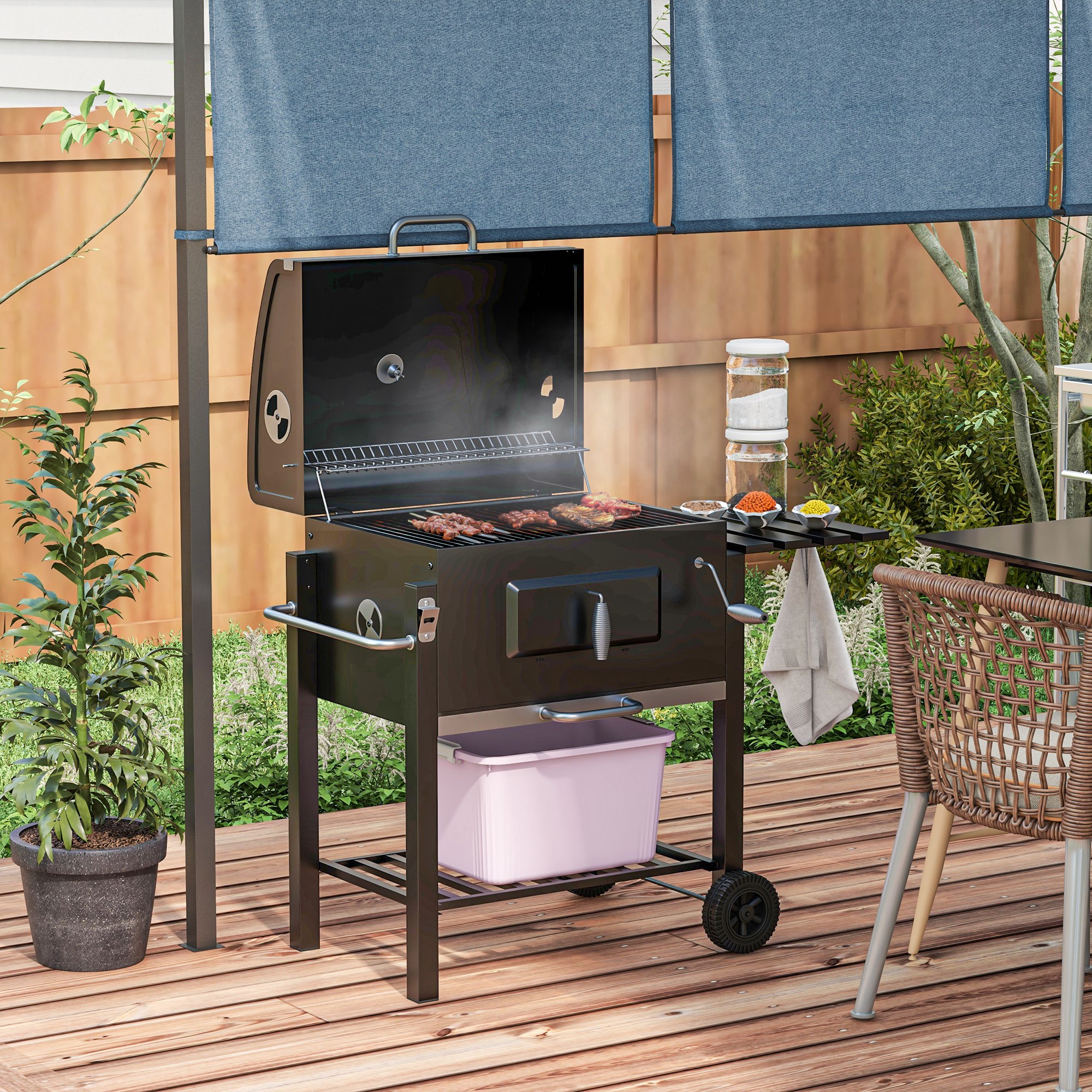 Outsunny Grillwagen Holzkohlegrill BBQ Standgrill Edelstahl Schwarz 113x65x günstig online kaufen