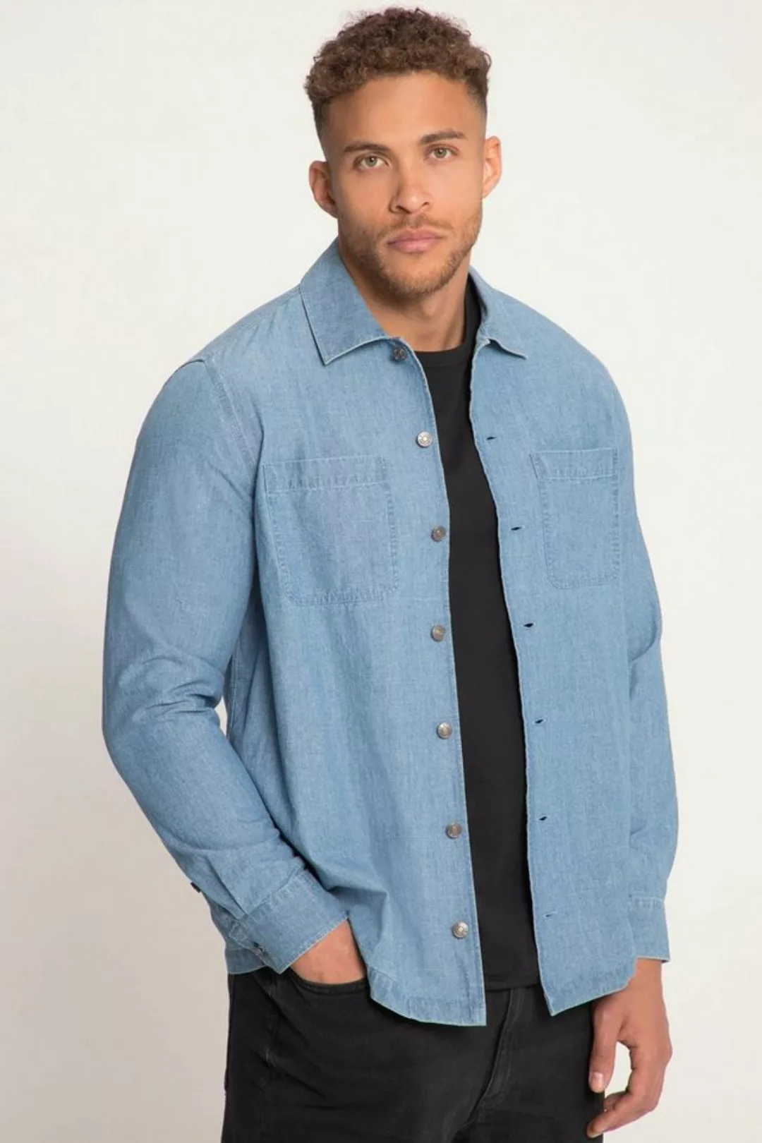 STHUGE Businesshemd STHUGE Hemd Overshirt Denim-Optik Langarm bis 8 XL günstig online kaufen