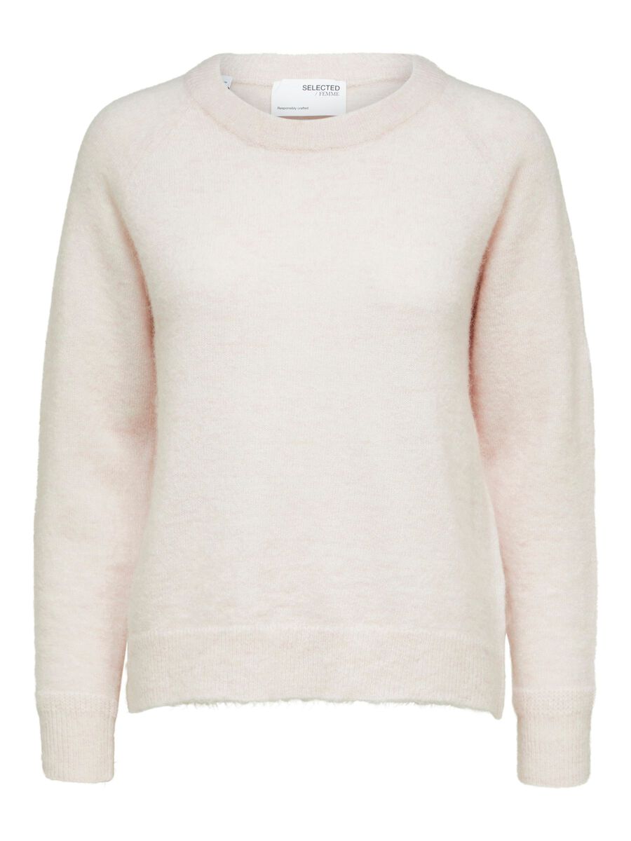 SELECTED Rundhalsausschnitt Woll Pullover Damen Pink günstig online kaufen