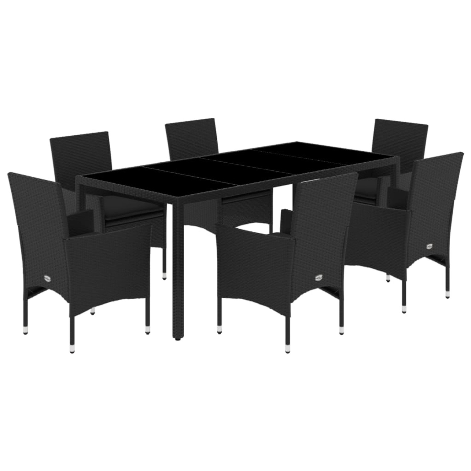 vidaXL 7-Tlg Garten-Essgruppe mit Kissen Schwarz Poly Rattan Glas 3278547 günstig online kaufen