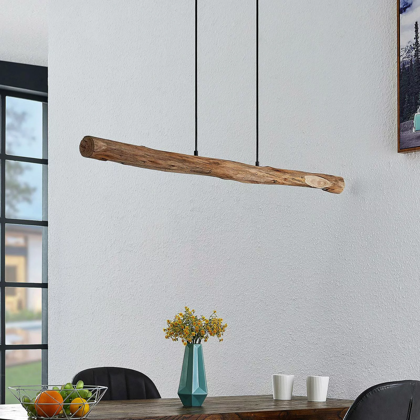 Lindby LED-Hängeleuchte Nekala, schwarz, Holz, Länge 120cm günstig online kaufen