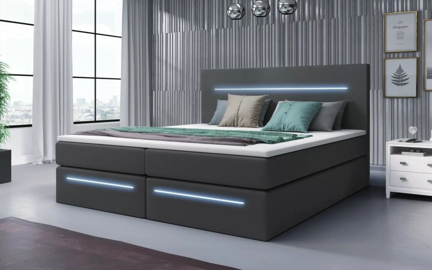 Luxusbetten24 Boxspringbett Sejour, mit LED-Beleuchtung und Stauraum günstig online kaufen