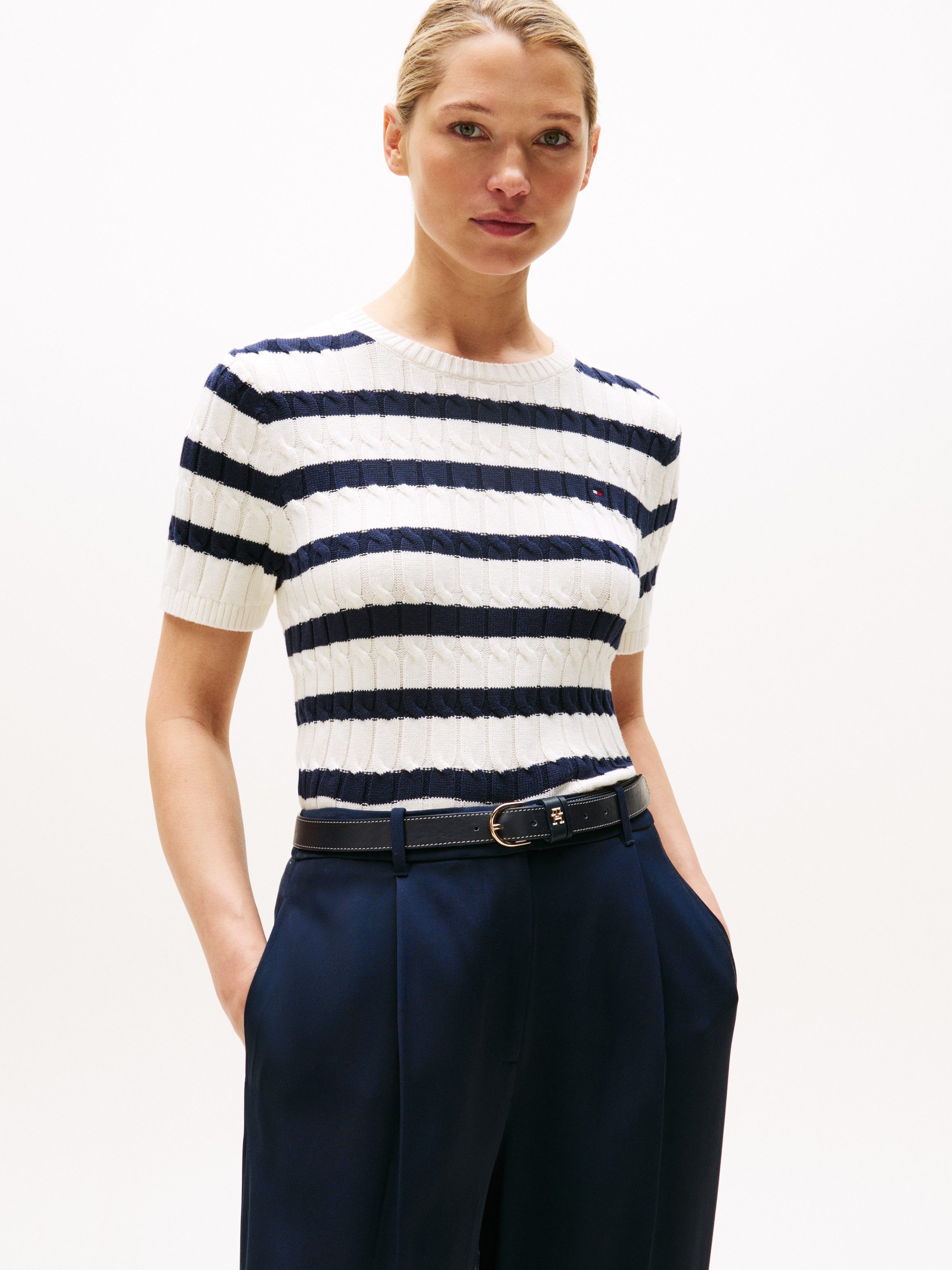 Tommy Hilfiger Kurzarmpullover CO CABLE MID günstig online kaufen