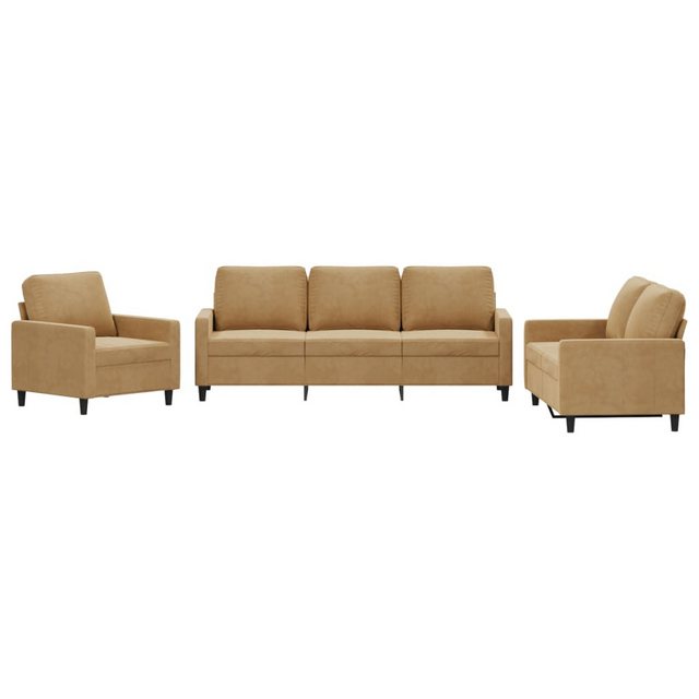 vidaXL Sofa Sofagarnitur Set mit Kissen Samt, 3-tlg., Braun günstig online kaufen