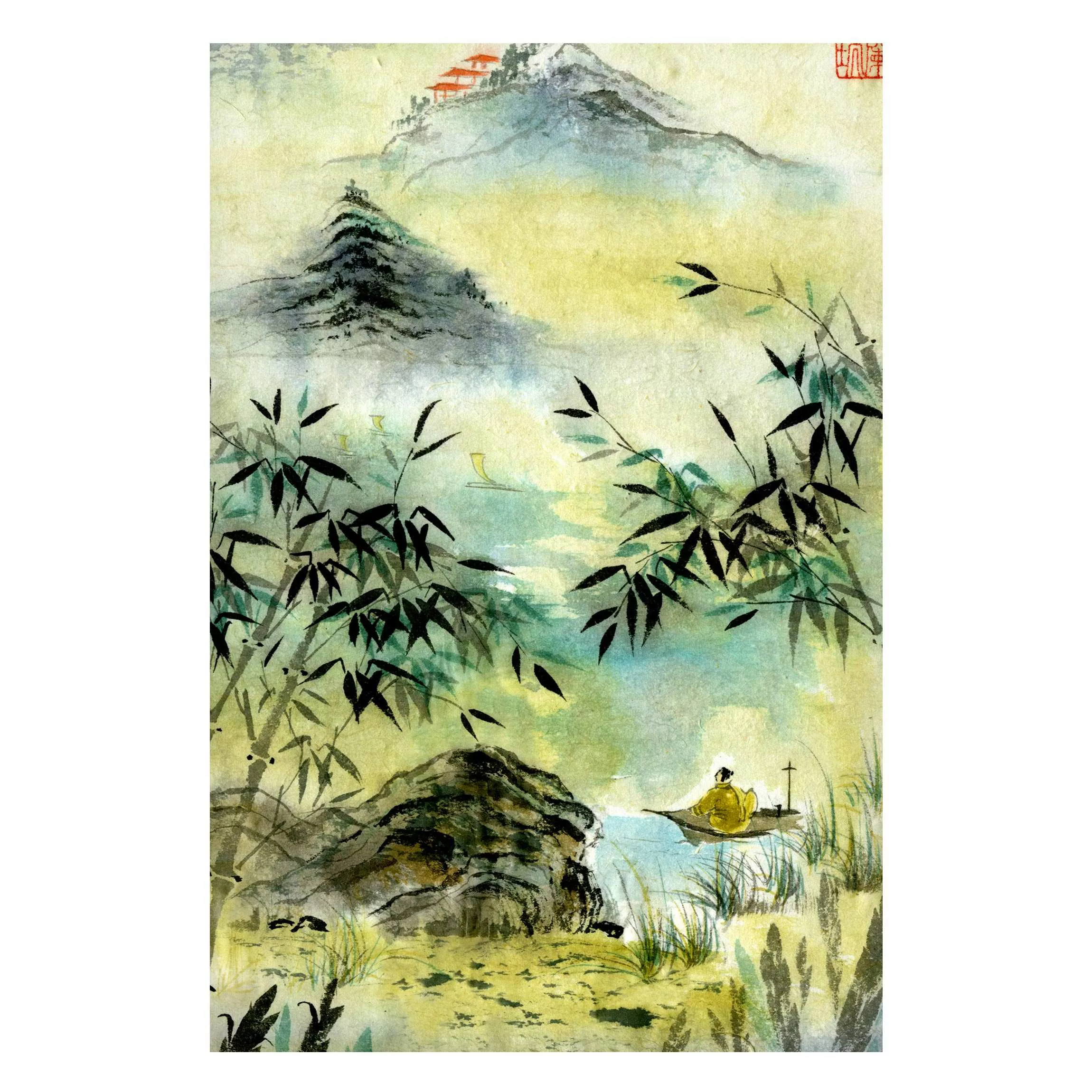 Magnettafel - Hochformat 2:3 Japanische Aquarell Zeichnung Bambuswald günstig online kaufen