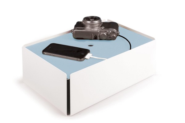 Kabelbox CHARGE-BOX weiß Leder hellblau günstig online kaufen