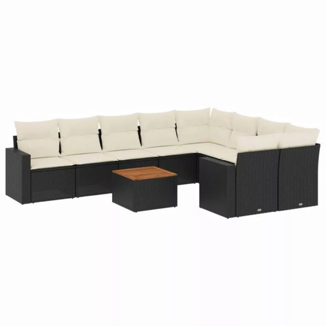 vidaXL Sofaelement 10-tlg. Garten-Sofagarnitur mit Kissen Schwarz Poly Ratt günstig online kaufen