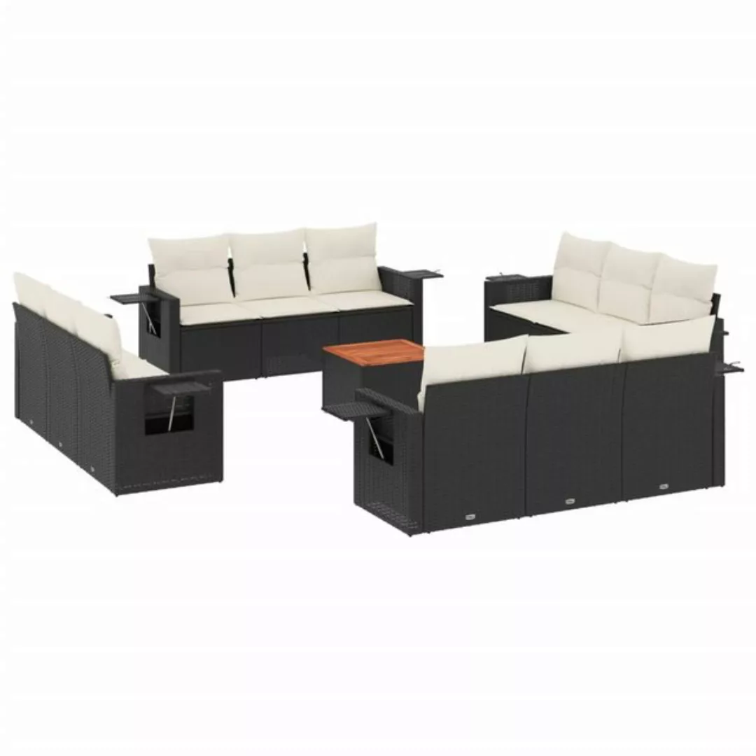 vidaXL Sofaelement 13-tlg. Garten-Sofagarnitur mit Kissen Schwarz Poly Ratt günstig online kaufen