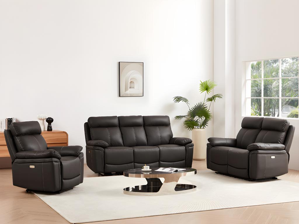 Relaxsofa elektrisch Garnitur 3+2+1 - Leder - Braun - ISIRIS günstig online kaufen