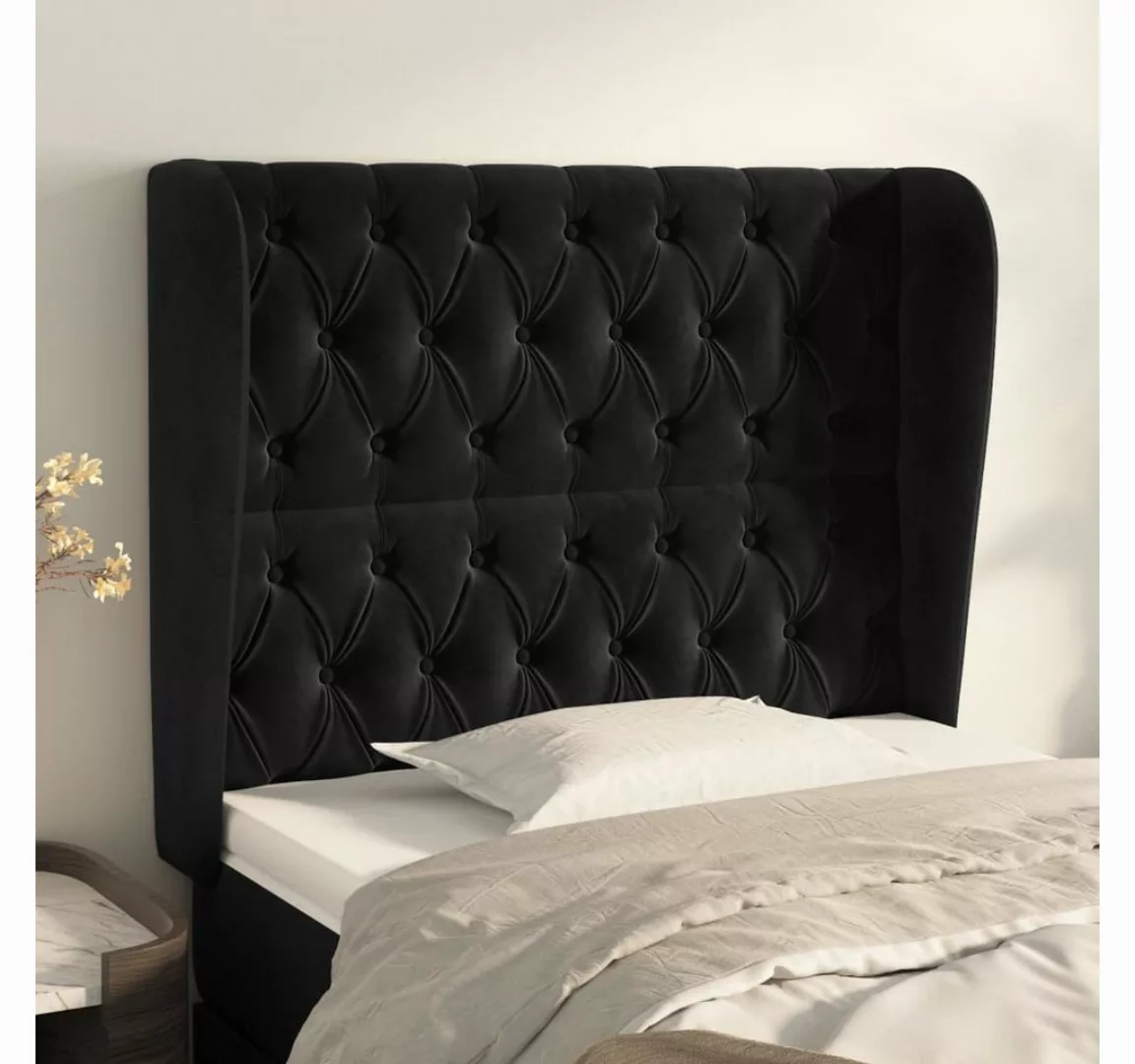 vidaXL Bett, Kopfteil mit Ohren Schwarz 103x23x118/128 cm Samt günstig online kaufen