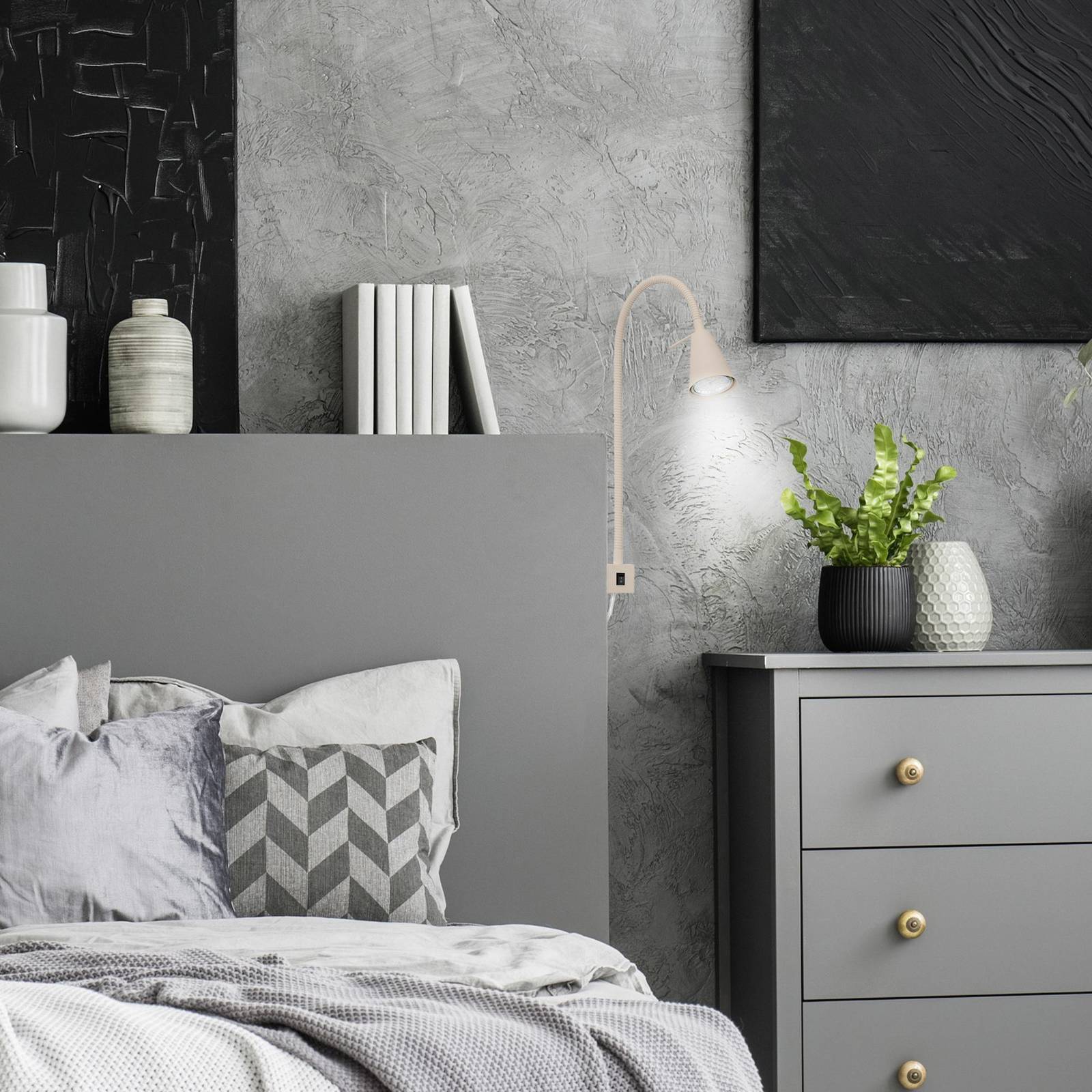 LED-Wandlampe Tuso, beige, Bettmontage, Metall, Flexarm günstig online kaufen